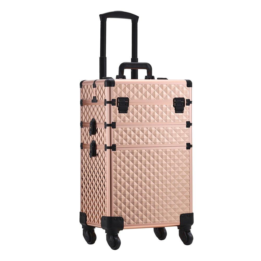 Sheonly  3 In 1 Portable Cosmetic Makeup Train Case - Rose Gold