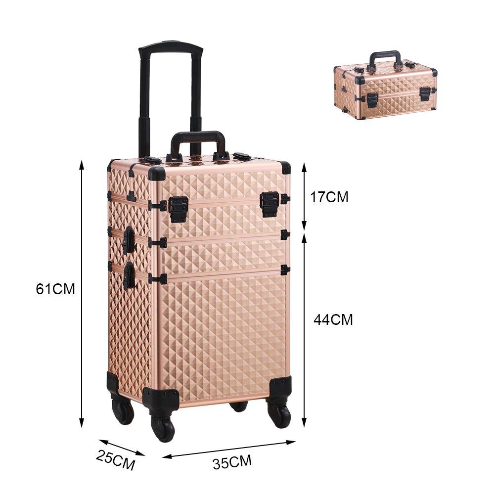 Rose Gold - SHEONLY - 3 in 1 Portable Cosmetic Makeup Train Case - 2