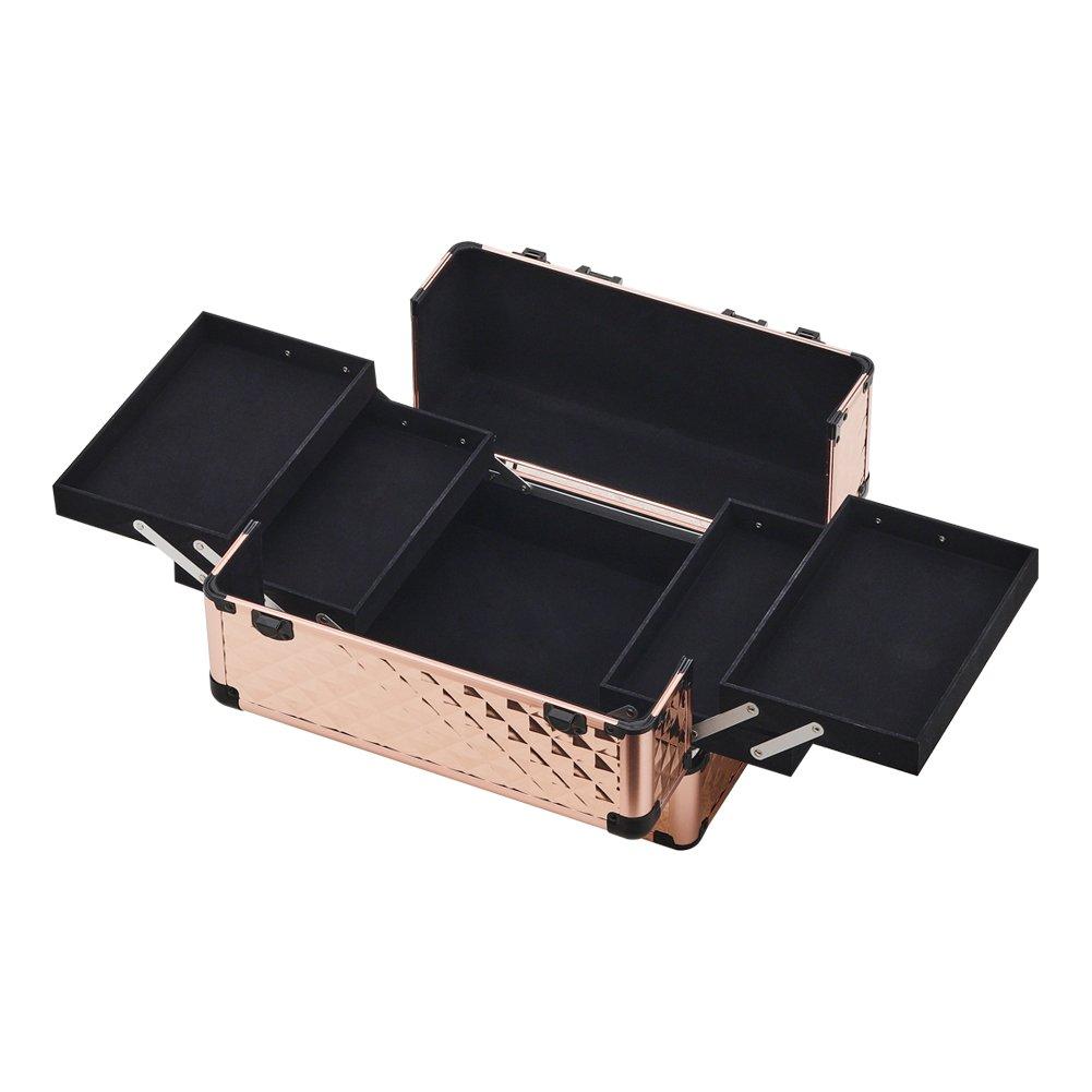 Rose Gold - SHEONLY - 3 in 1 Portable Cosmetic Makeup Train Case - 7