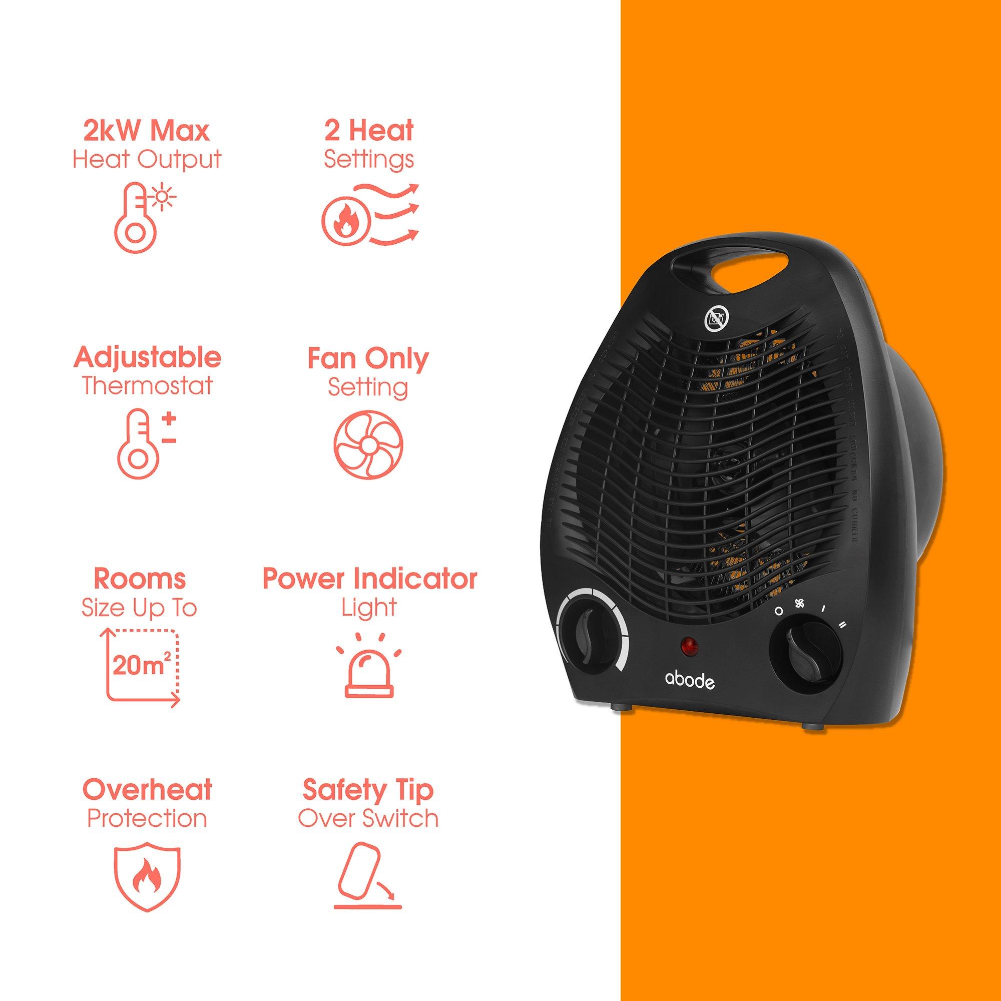 Black - Abode - AFH1002B 2kW Fan Heater in Black - 3