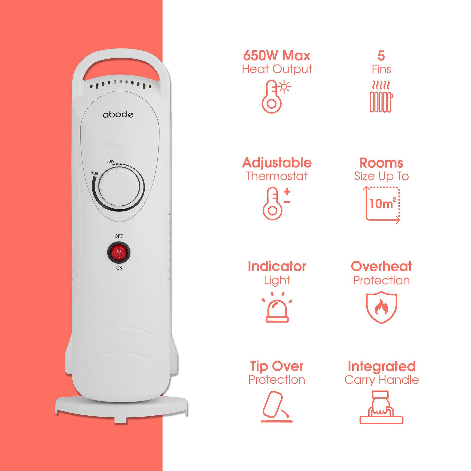 White - Abode - AOFR5001 5 Fin Oil Filled Radiator in White - 3