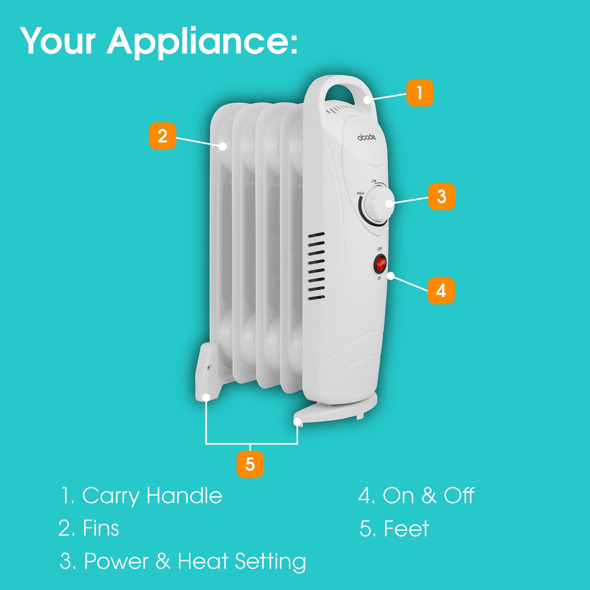 White - Abode - AOFR5001 5 Fin Oil Filled Radiator in White - 4
