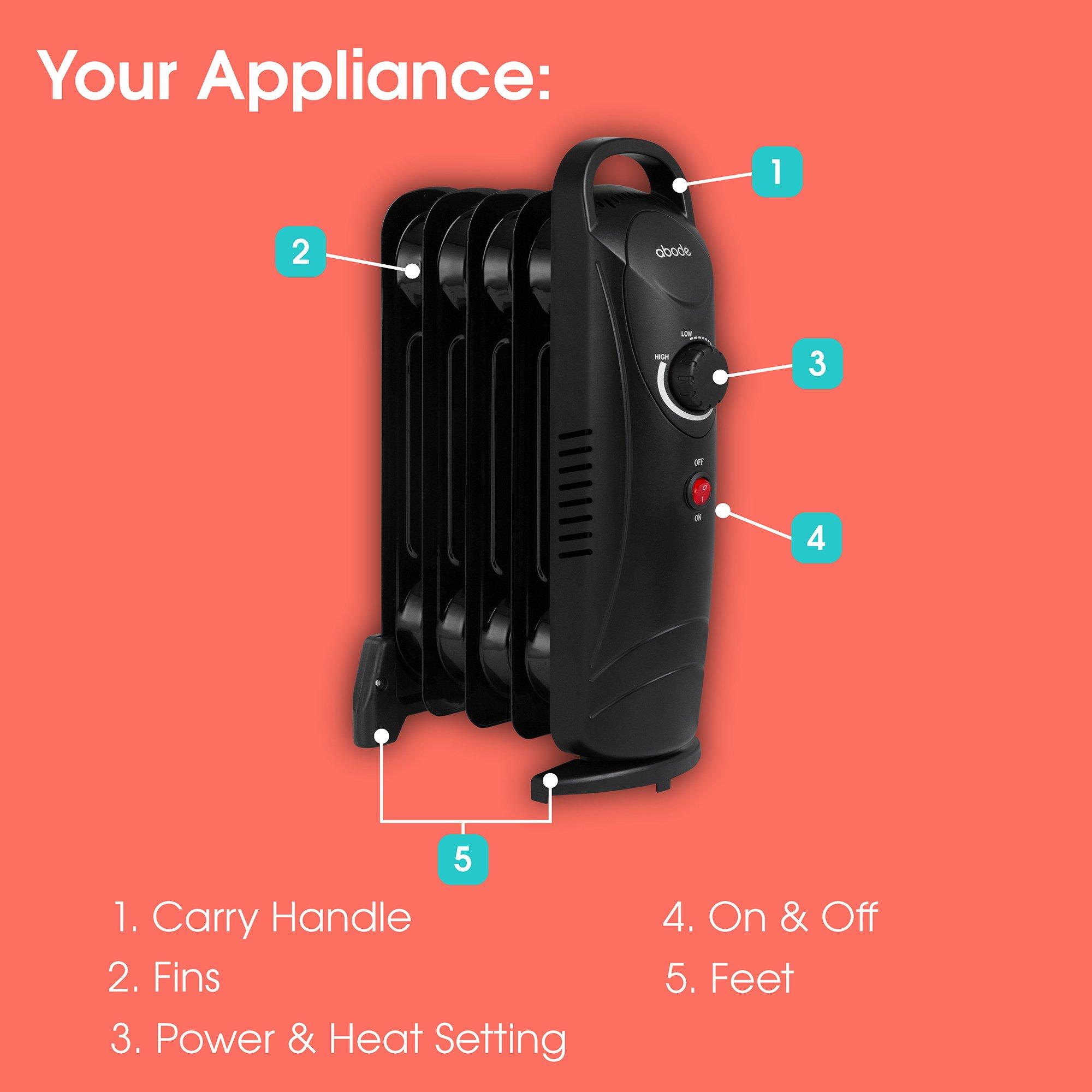 Black - Abode - AOFR5001B 5 Fin Oil Filled Radiator in Black - 4