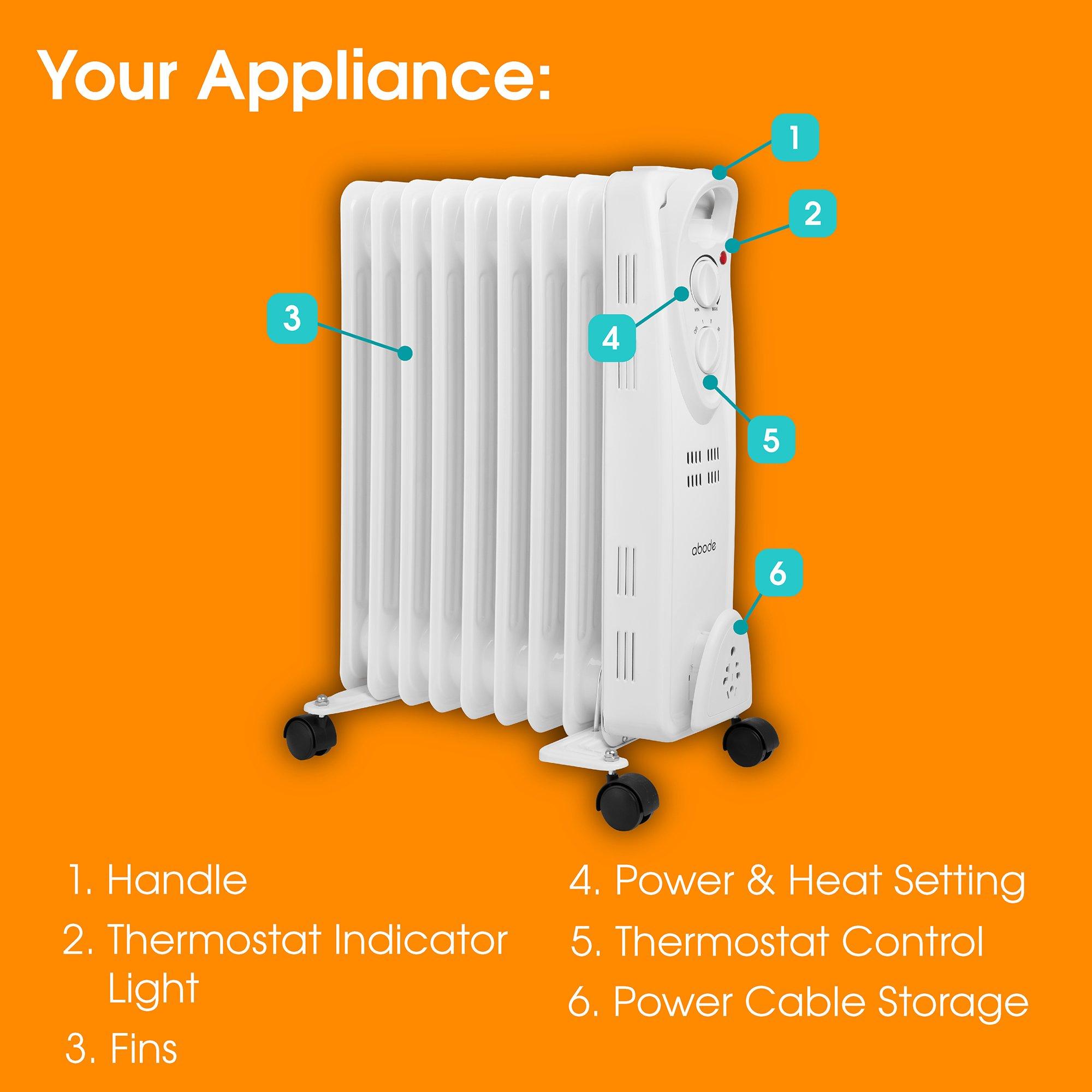 White - Abode - AOFR9003 2kW 9 Fin Oil Filled Radiator in White - 4