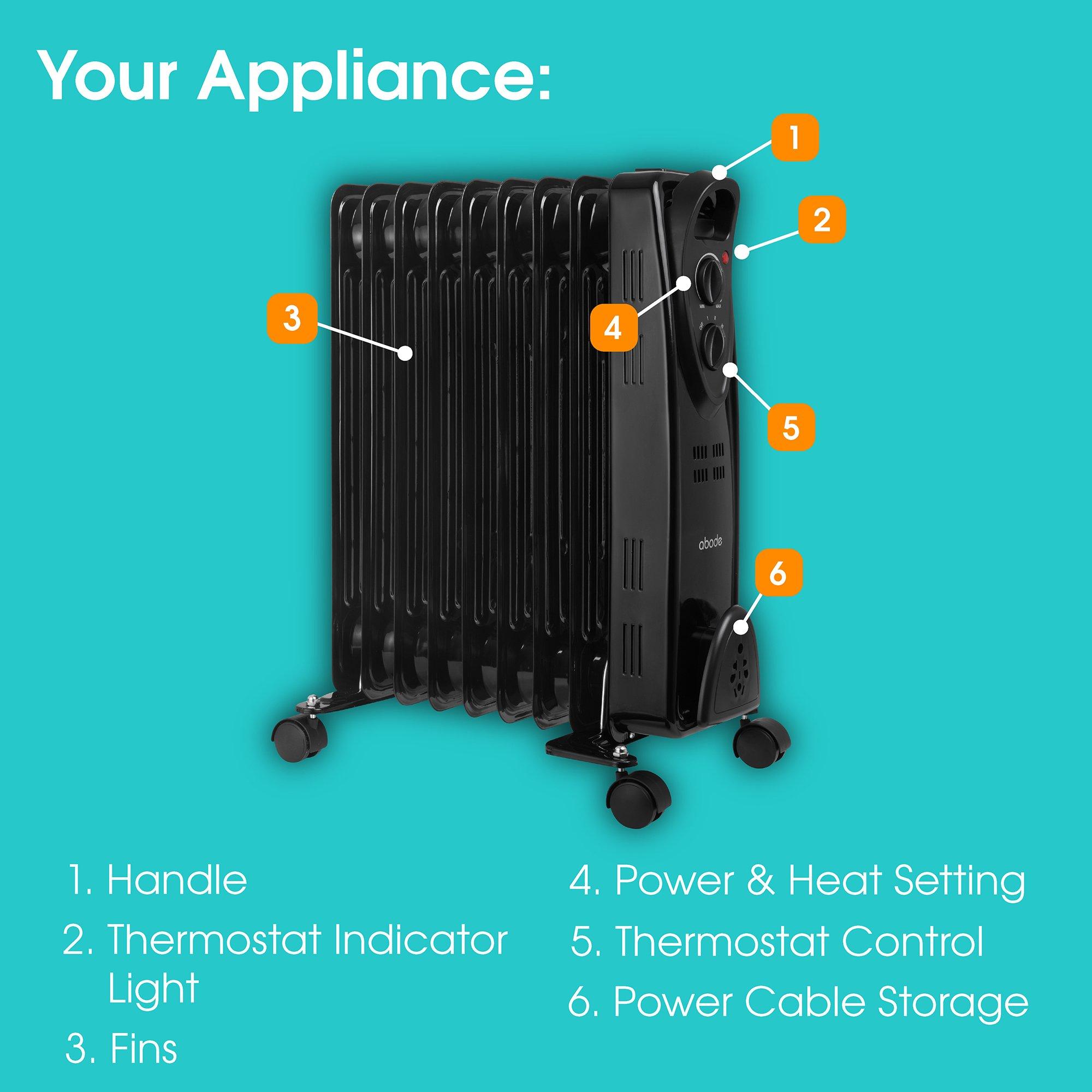 Black - Abode - AOFR9003B 2kW 9 Fin Oil Filled Radiator in Black - 4