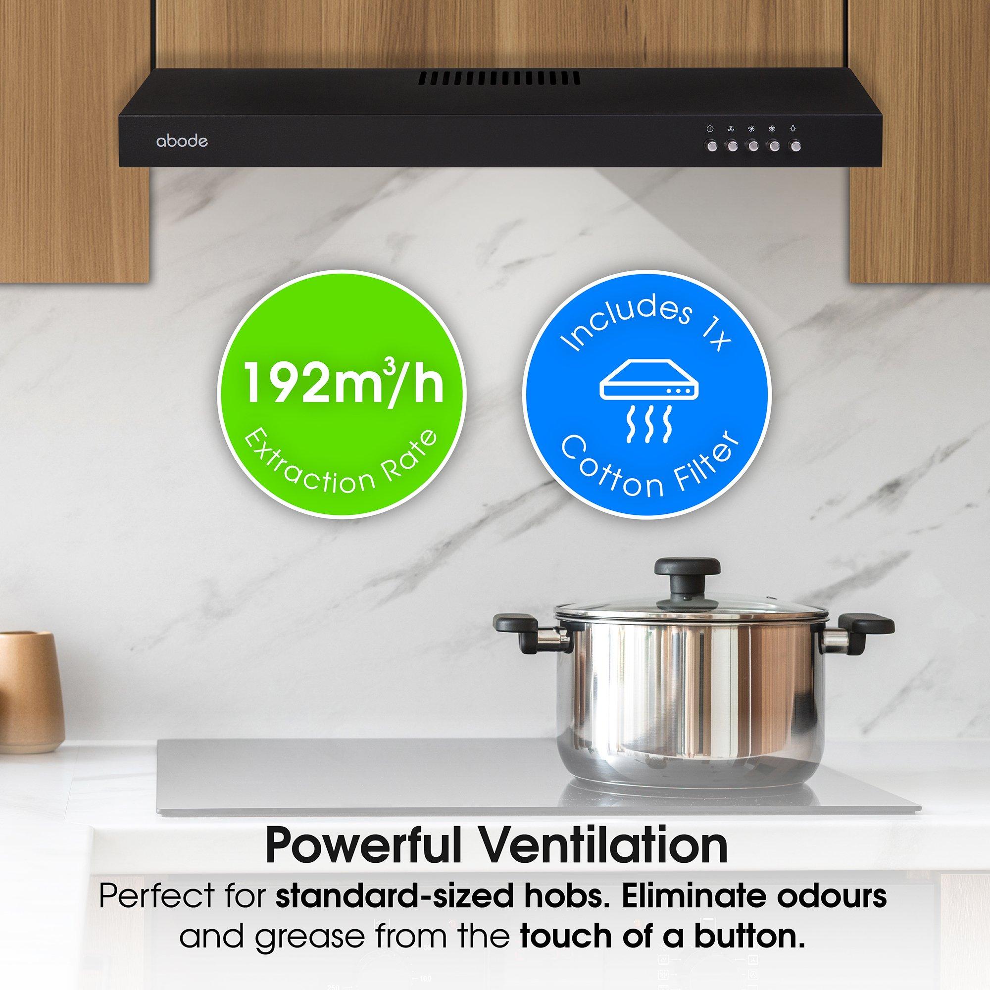 Black - Abode - A60VSRCH0B1B 60cm Manual Visor Cooker Hood - Black - 4