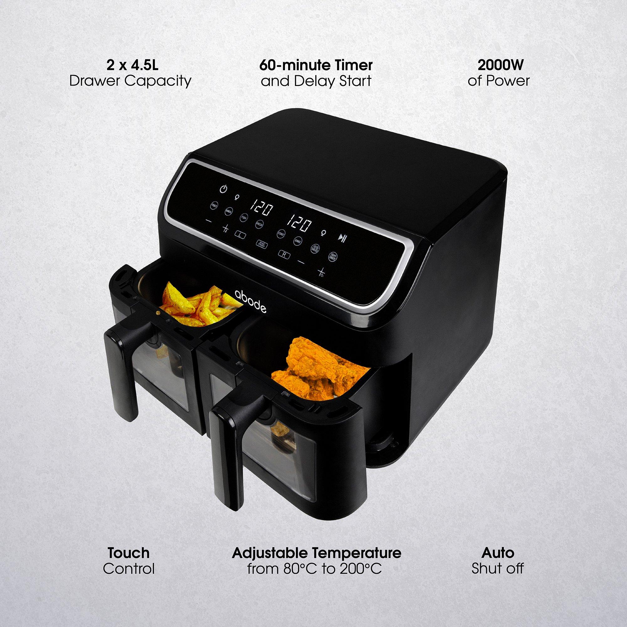 Black - Abode - AAF9000 9L Touch Control Dual Drawer Air Fryer - 3