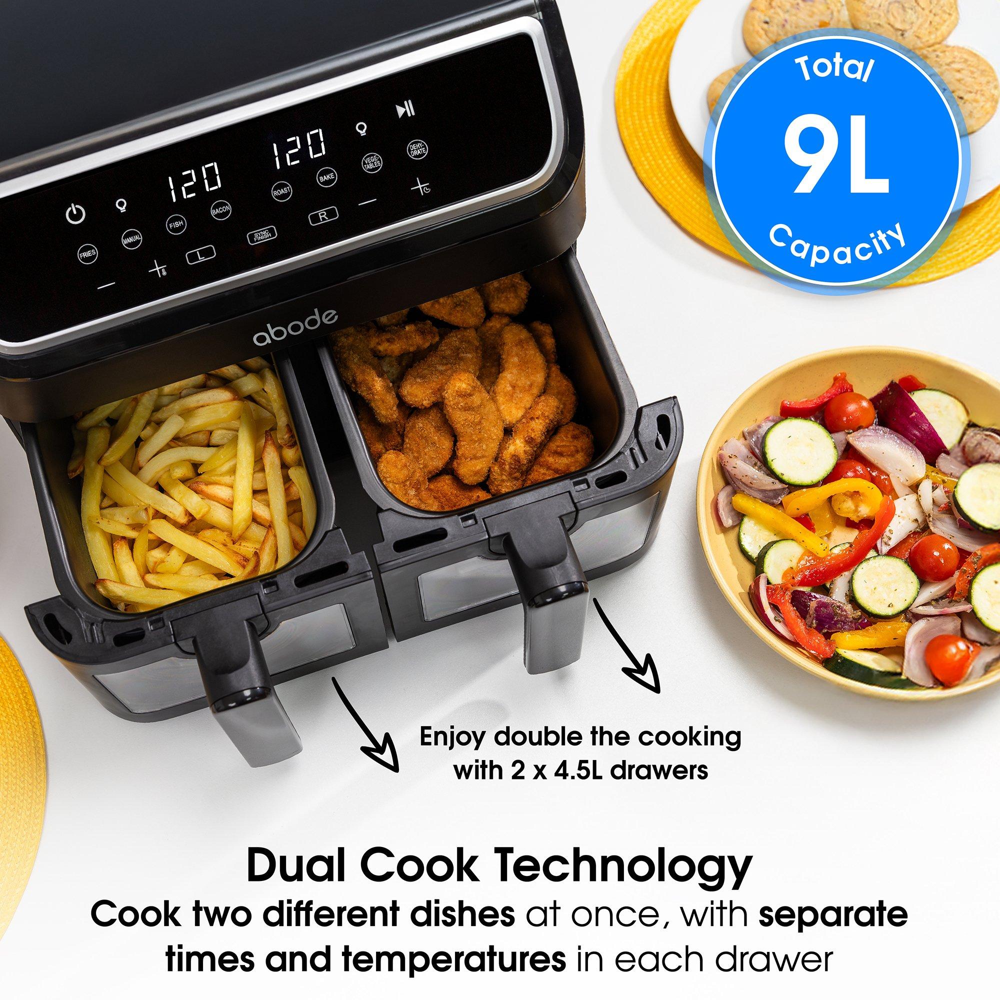 Black - Abode - AAF9000 9L Touch Control Dual Drawer Air Fryer - 5