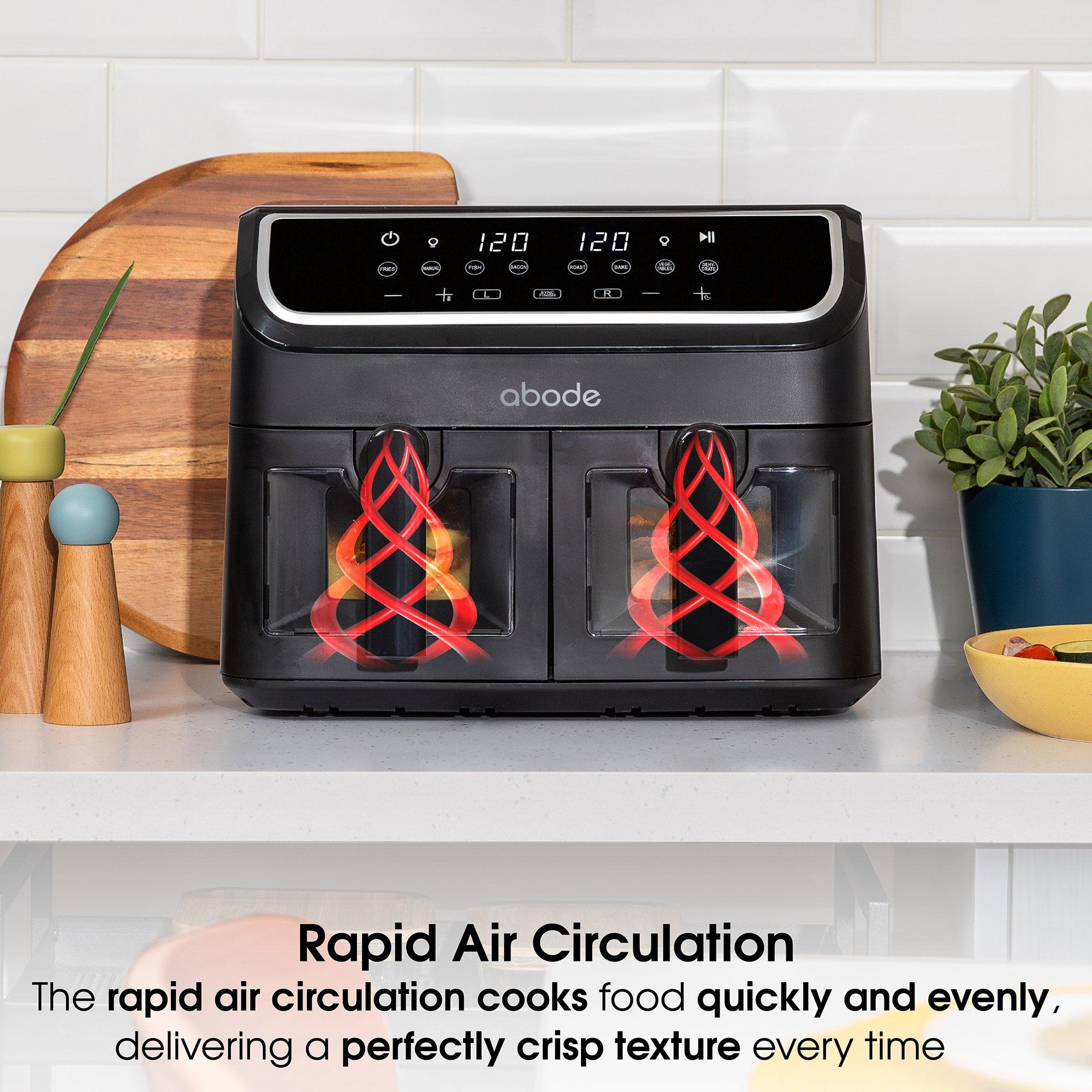 Black - Abode - AAF9000 9L Touch Control Dual Drawer Air Fryer - 8