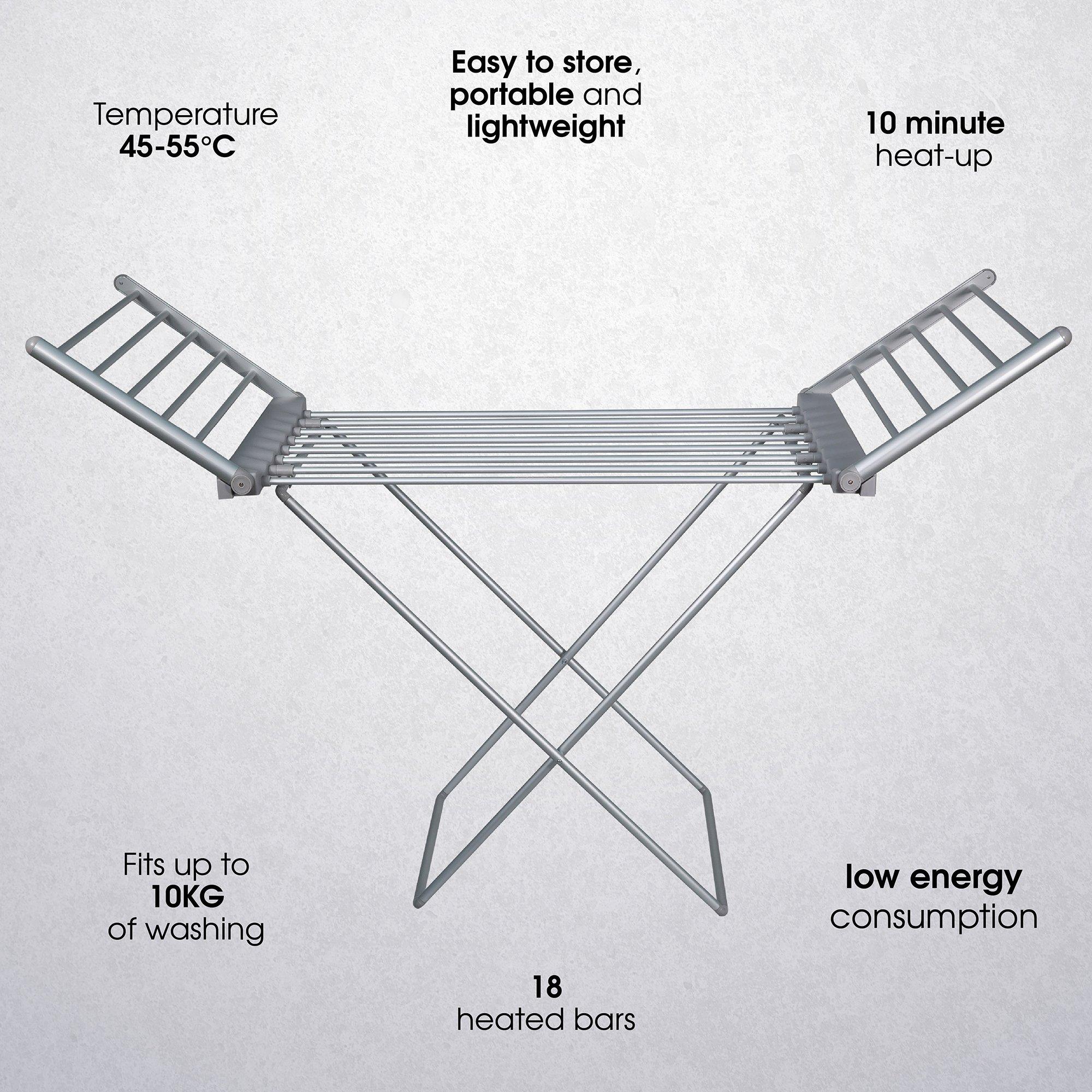 Silver - Abode - AECHD2001 Electric Clothes Horse Dryer - Silver - 2