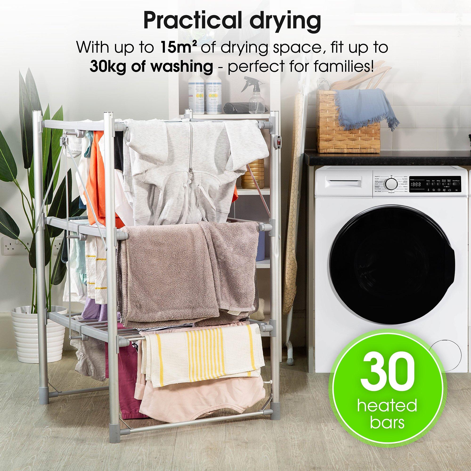 Silver - Abode - AECRD2003 3 Tiered Foldable Electric Airer- Silver - 3