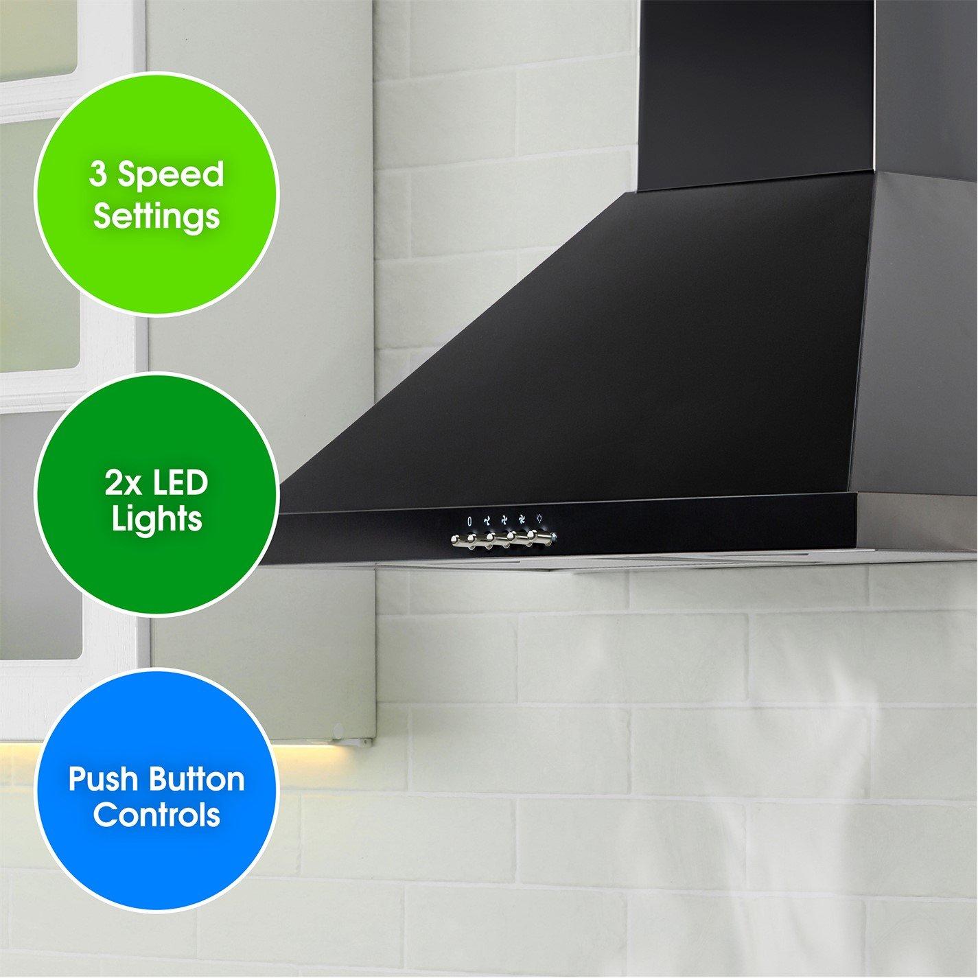 Black - Abode - ASCH6031B 60cm Chimney Cooker Hood - Black - 2