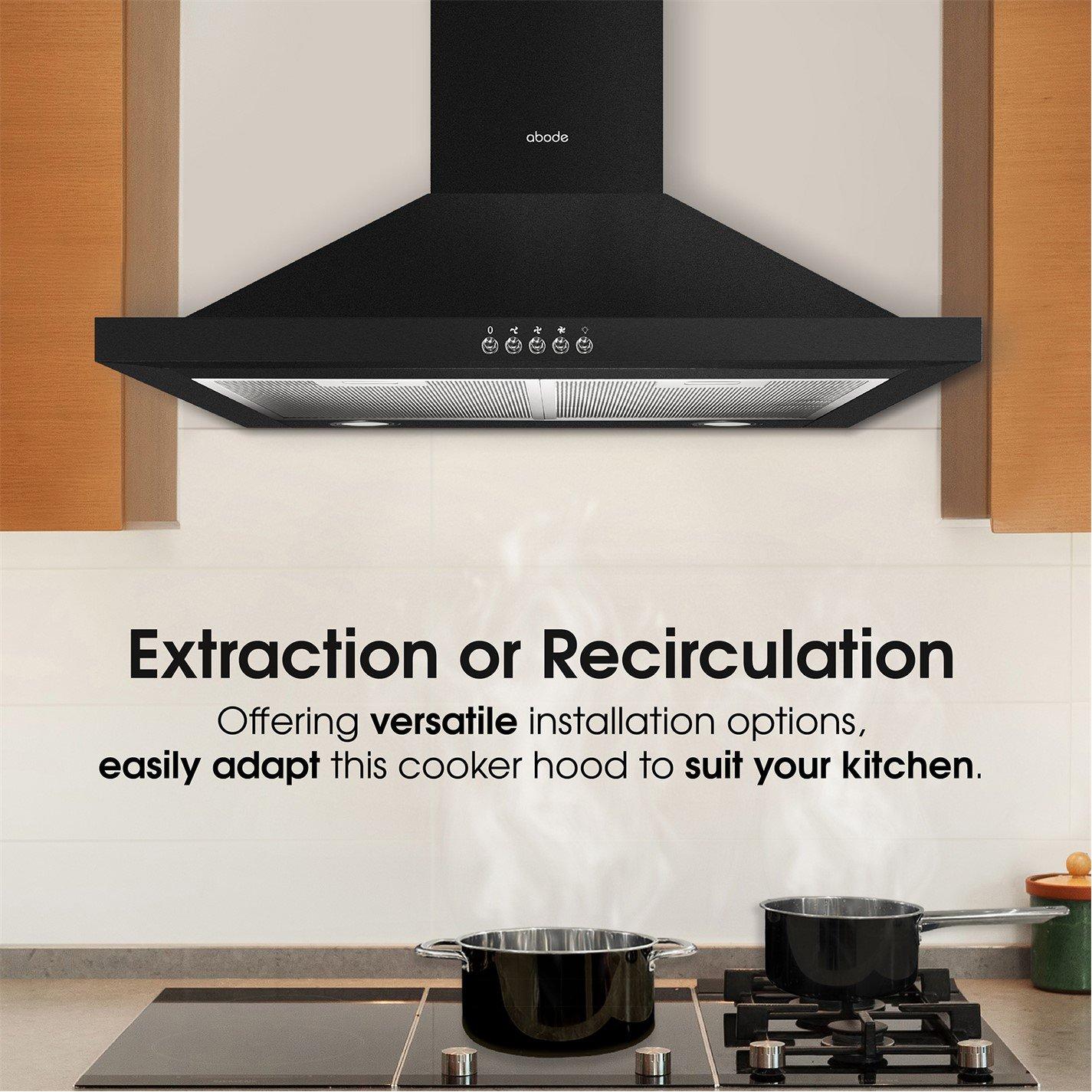 Black - Abode - ASCH6031B 60cm Chimney Cooker Hood - Black - 3