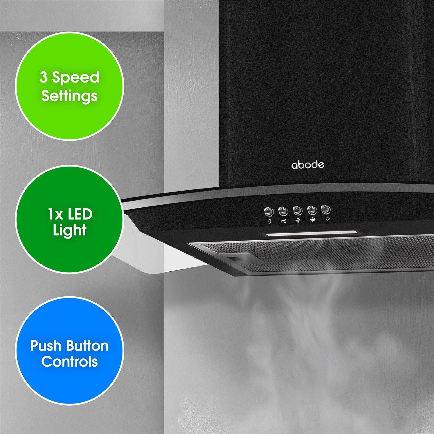 Black - Abode - AGCH6031B 60cm Curved Glass Cooker Hood - Black - 4