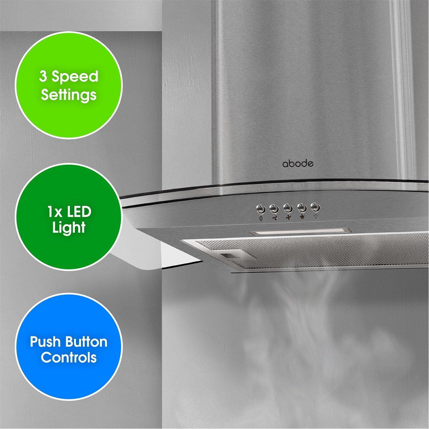 Stainless Steel - Abode - AGCH6031SS 60cm Curved Glass Cooker Hood - 4