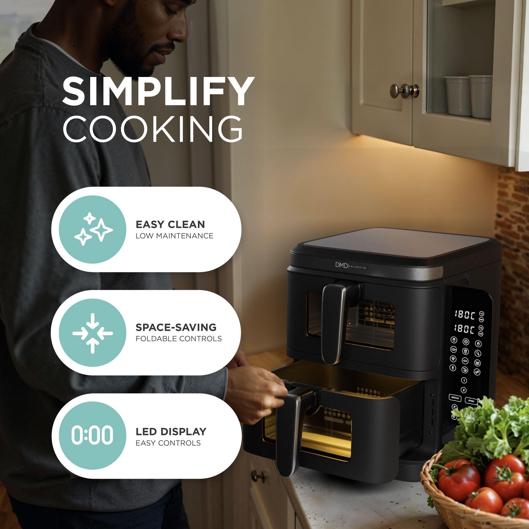 Black - DMD Collective - Double Air Fryer - 11L, 12 Cooking Options - 7