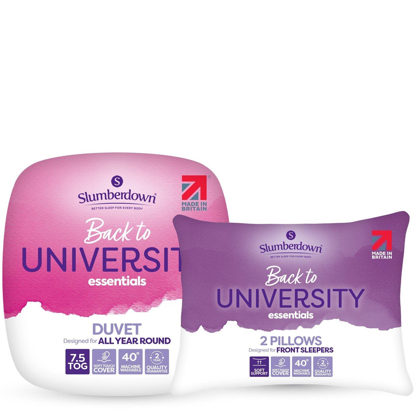 7.5 Tog - Slumberdown - Back To University Essentials Duvet + 2 Pillows - 1