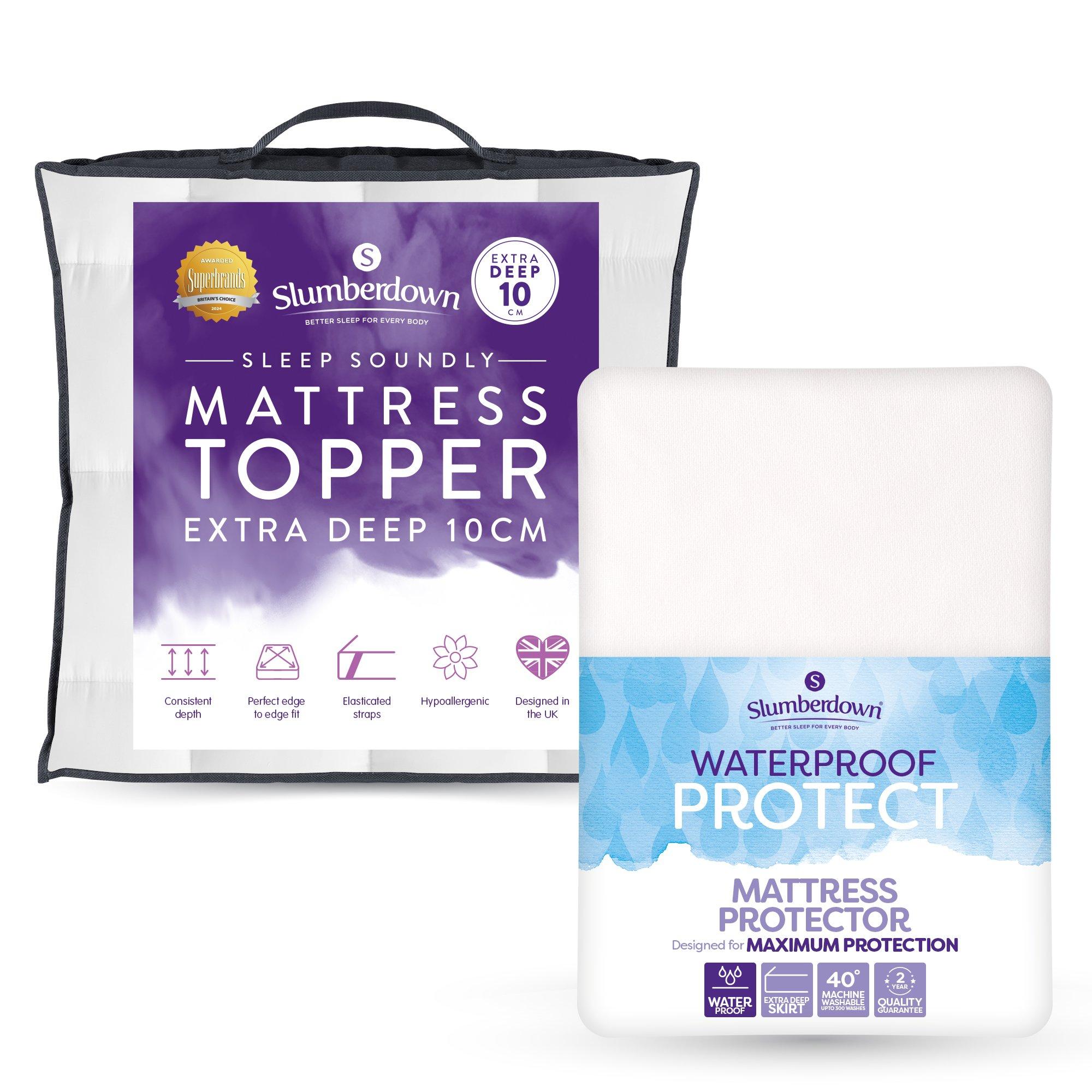 White - Slumberdown - 10cm Mattress Topper & Waterproof Protector - 1