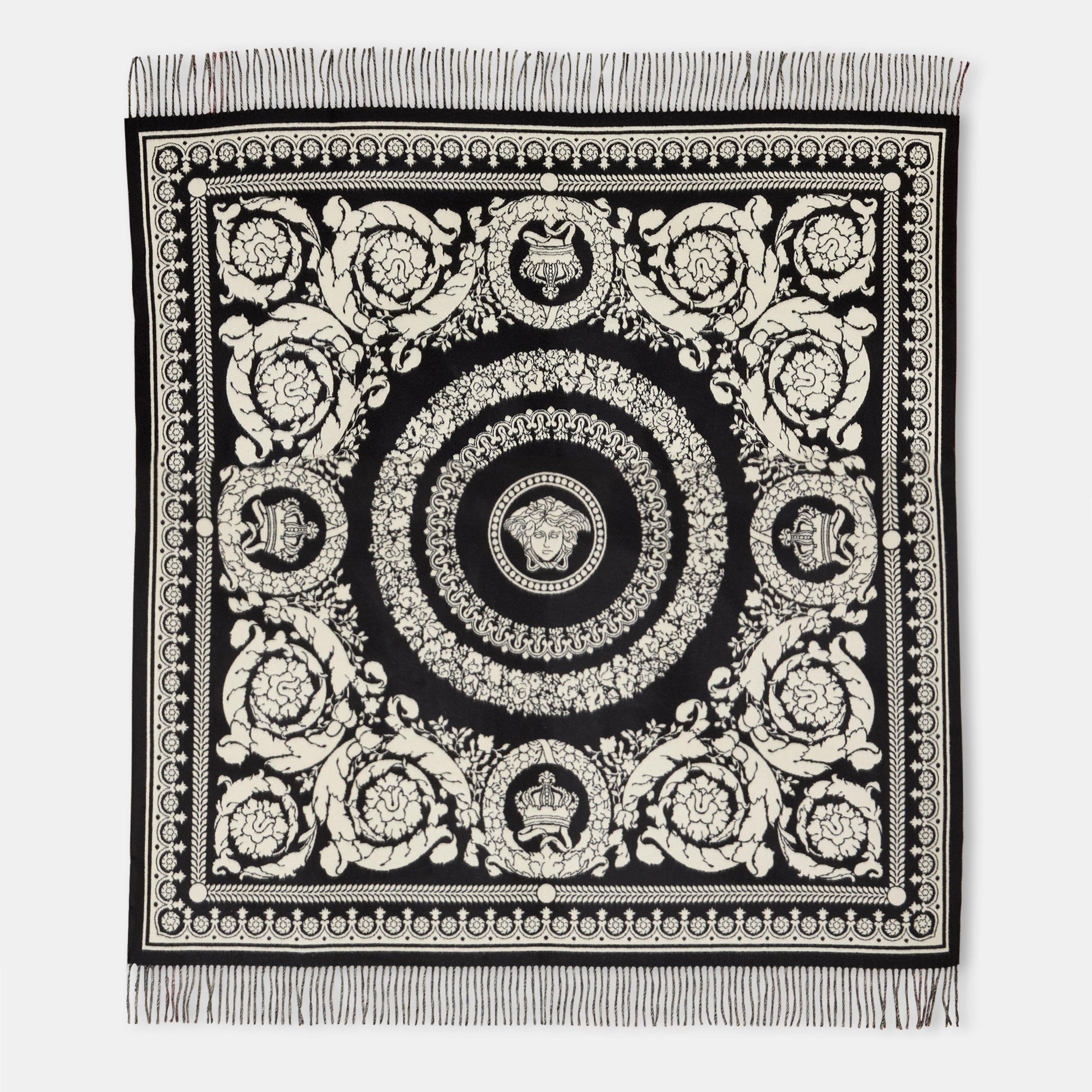 Versace Home Barocco Foulard Fringed Blanket - Black & White