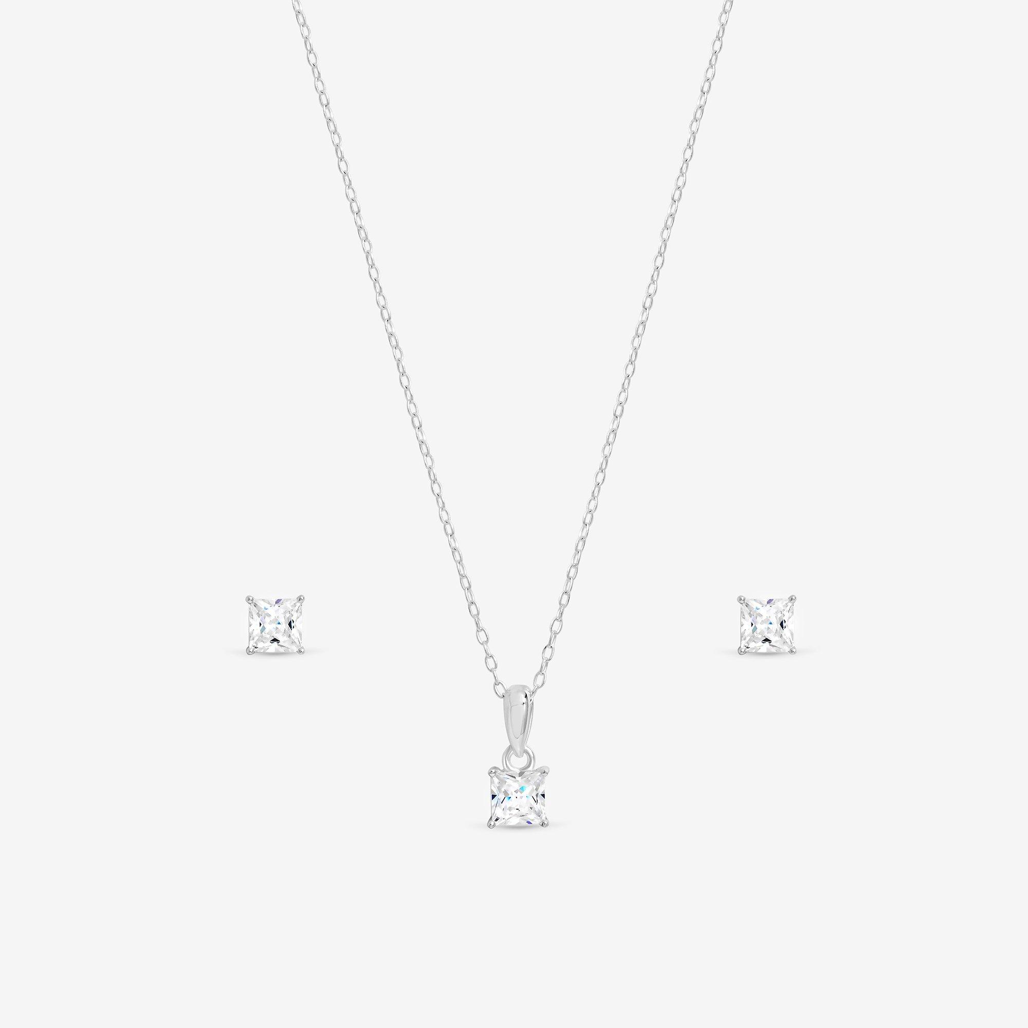 Silver - Simply Silver - Sterling Silver 925 Cubic Zirconia Cushion Set - 2