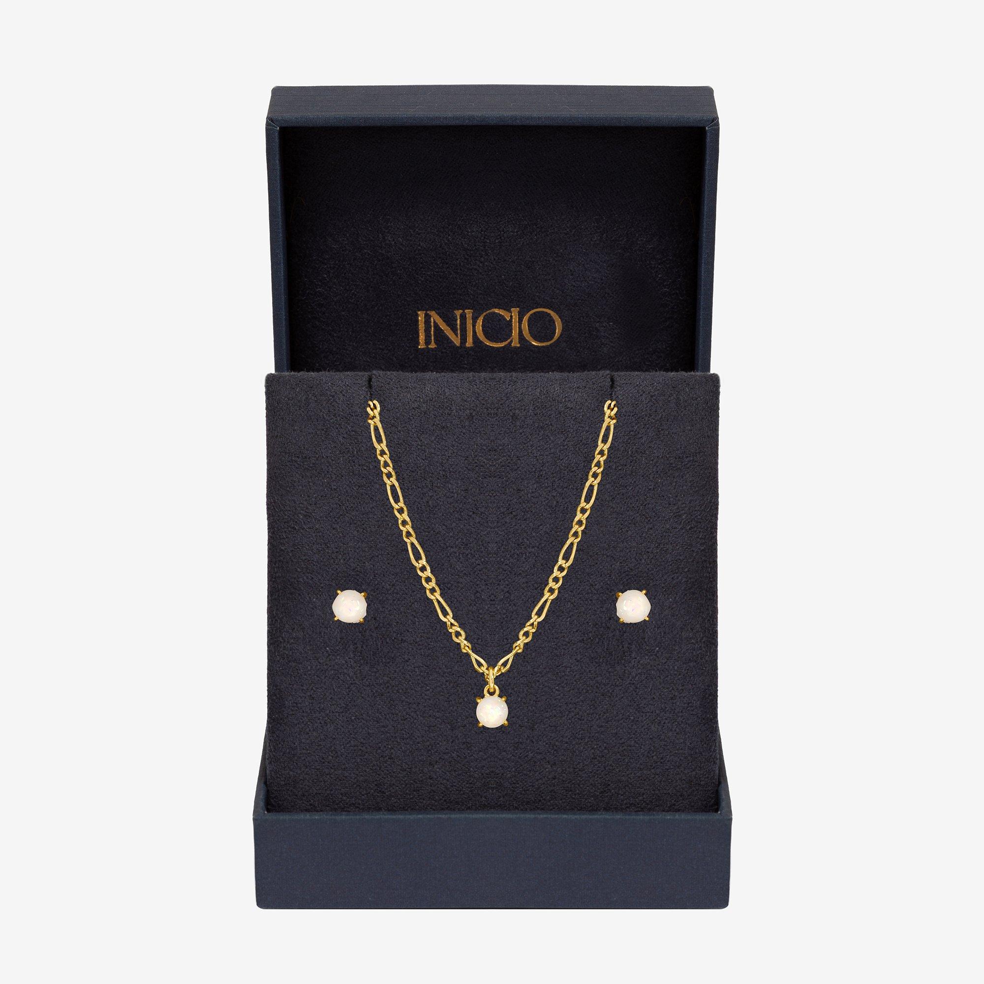 Inicio 14K Gold Plated Opal Stone Pendant Set - Gift Box