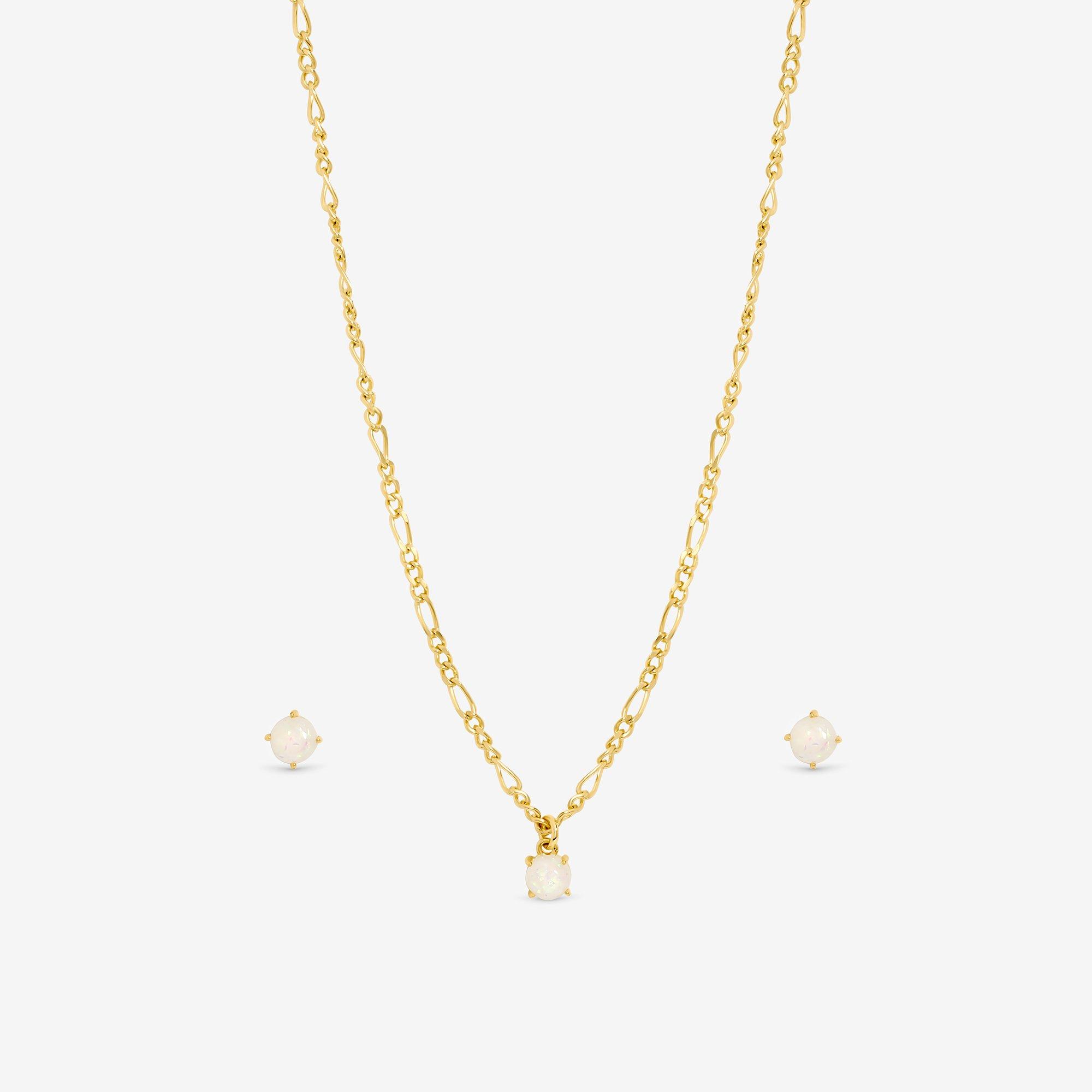 Gold - Inicio - 14K Gold Plated Opal Stone Pendant Set - Gift Box - 2