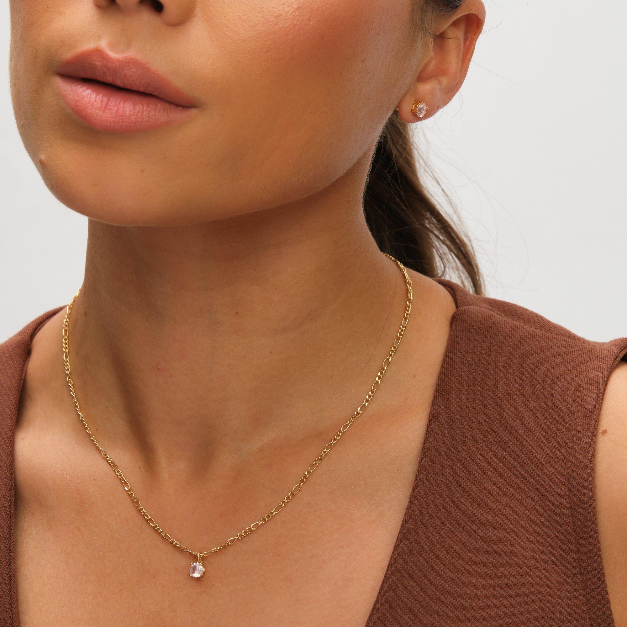 Gold - Inicio - 14K Gold Plated Opal Stone Pendant Set - Gift Box - 3