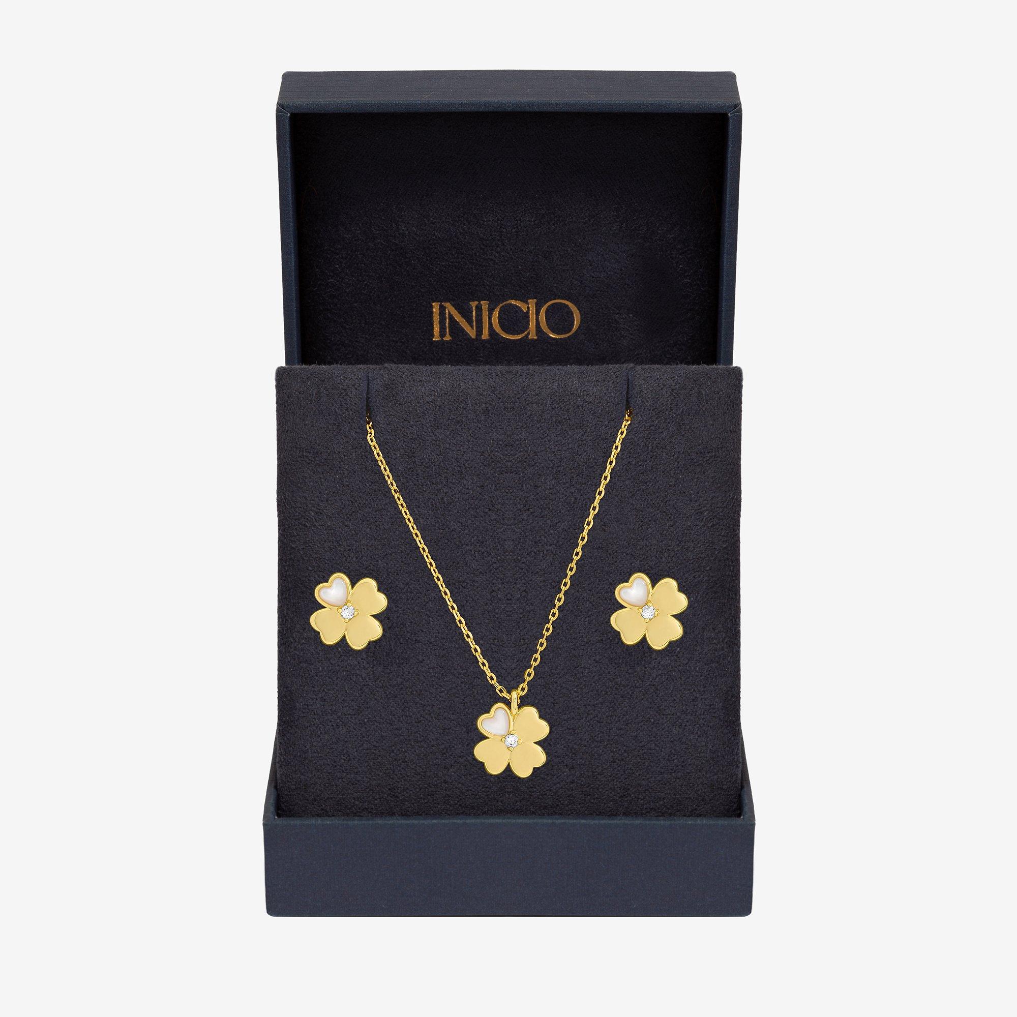Inicio Women's Cubic Zirconia Clover Set - Gift Box - Gold