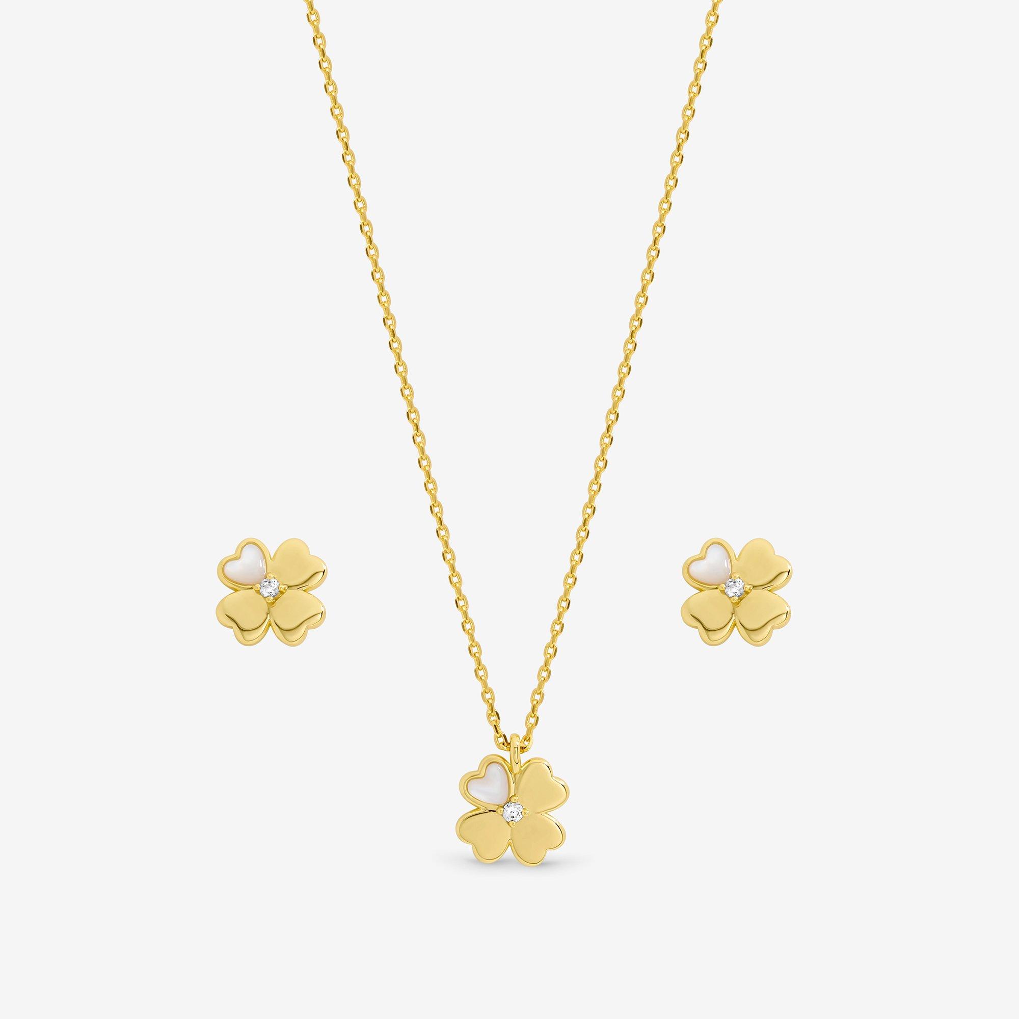 Gold - Inicio - Cubic Zirconia Clover Set - Gift Box - 2