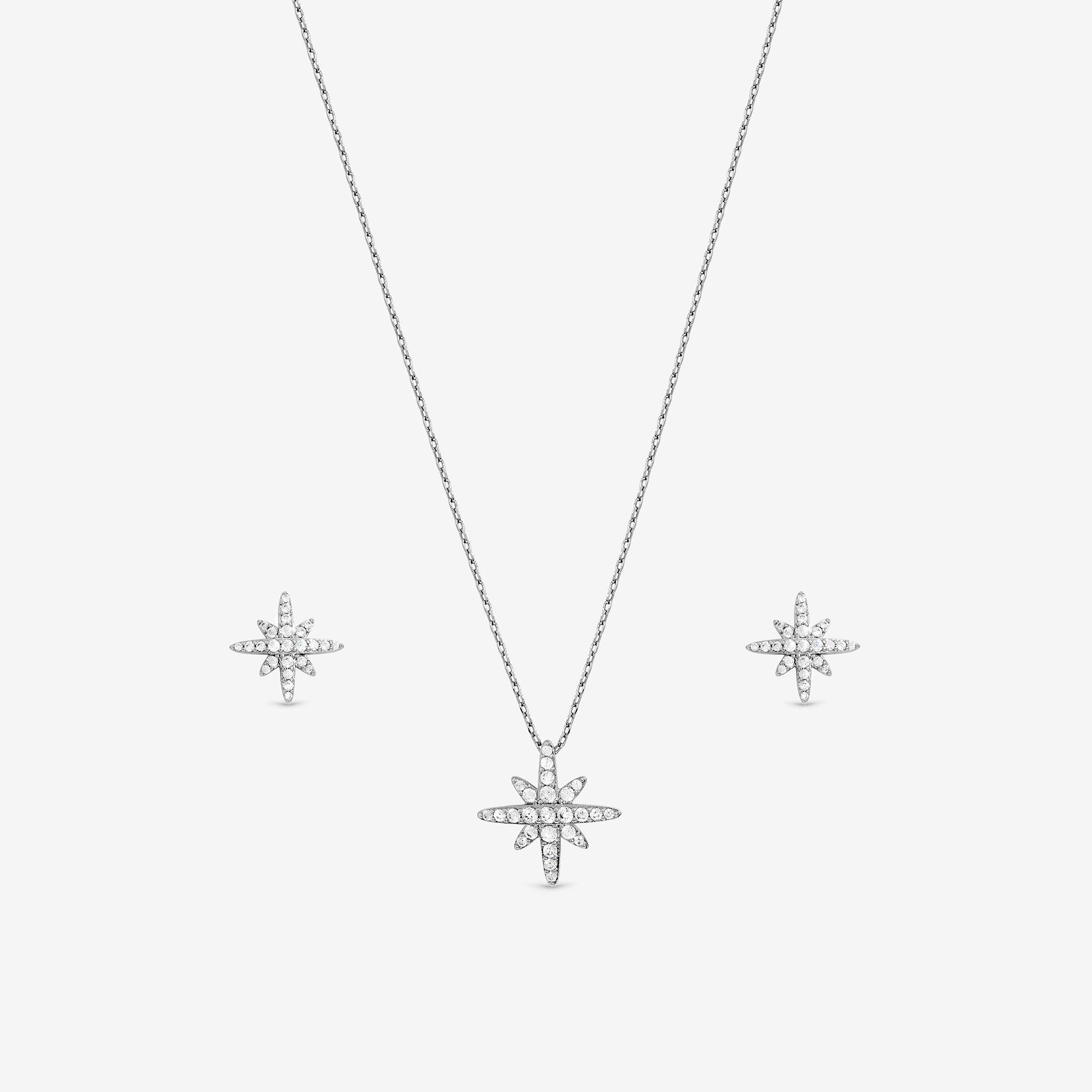 Silver - Jon Richard - Rhodium Plated and Pave Star Set - Gift Box - 2