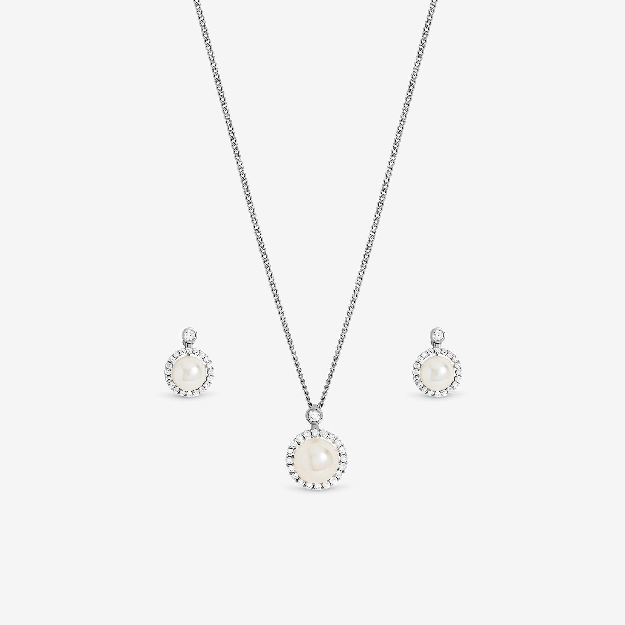 Silver - Jon Richard - Gold Plated CZ Pearl Halo Box Set - Gift Box - 2