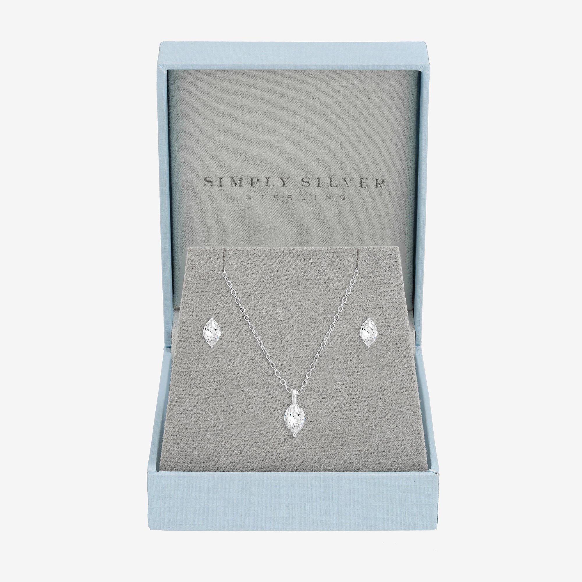 Silver - Simply Silver - Sterling Silver 925 Cubic Zirconia Marquise Set - 1
