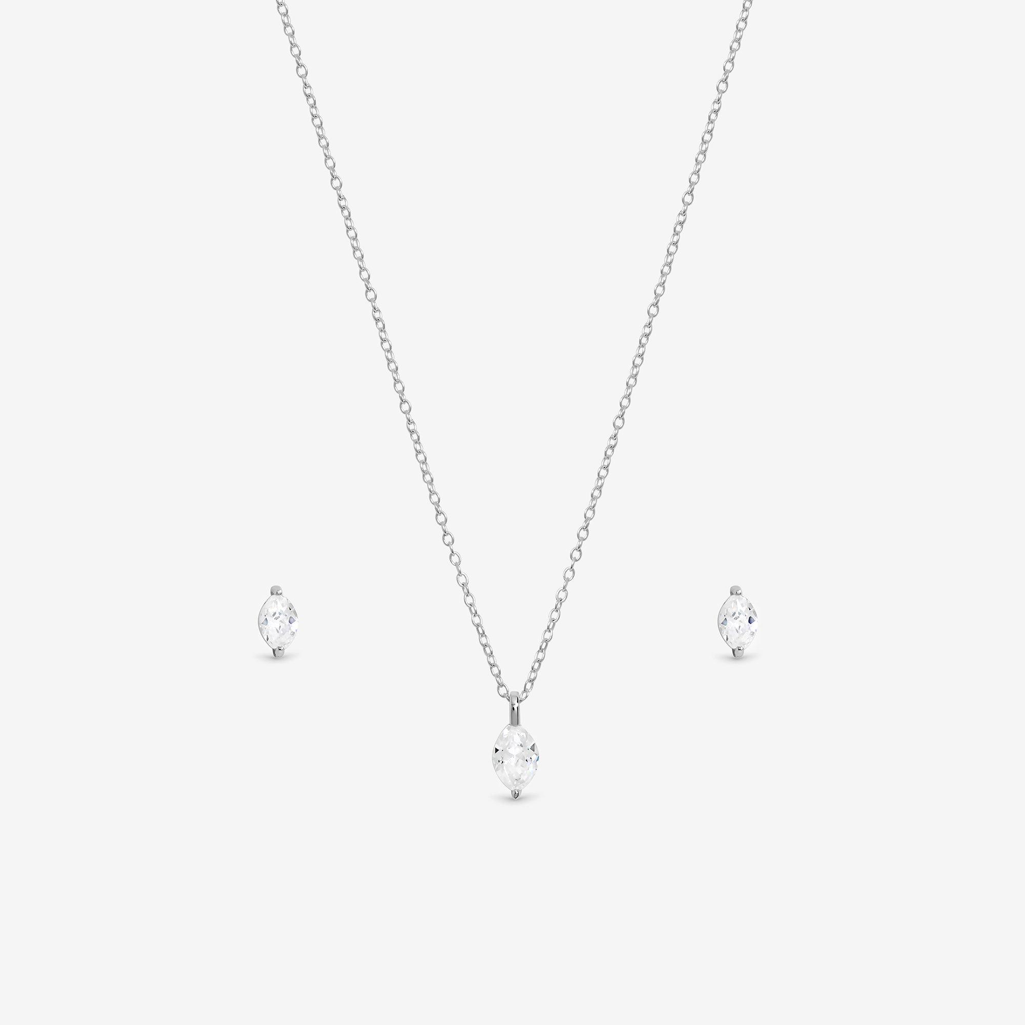 Silver - Simply Silver - Sterling Silver 925 Cubic Zirconia Marquise Set - 2