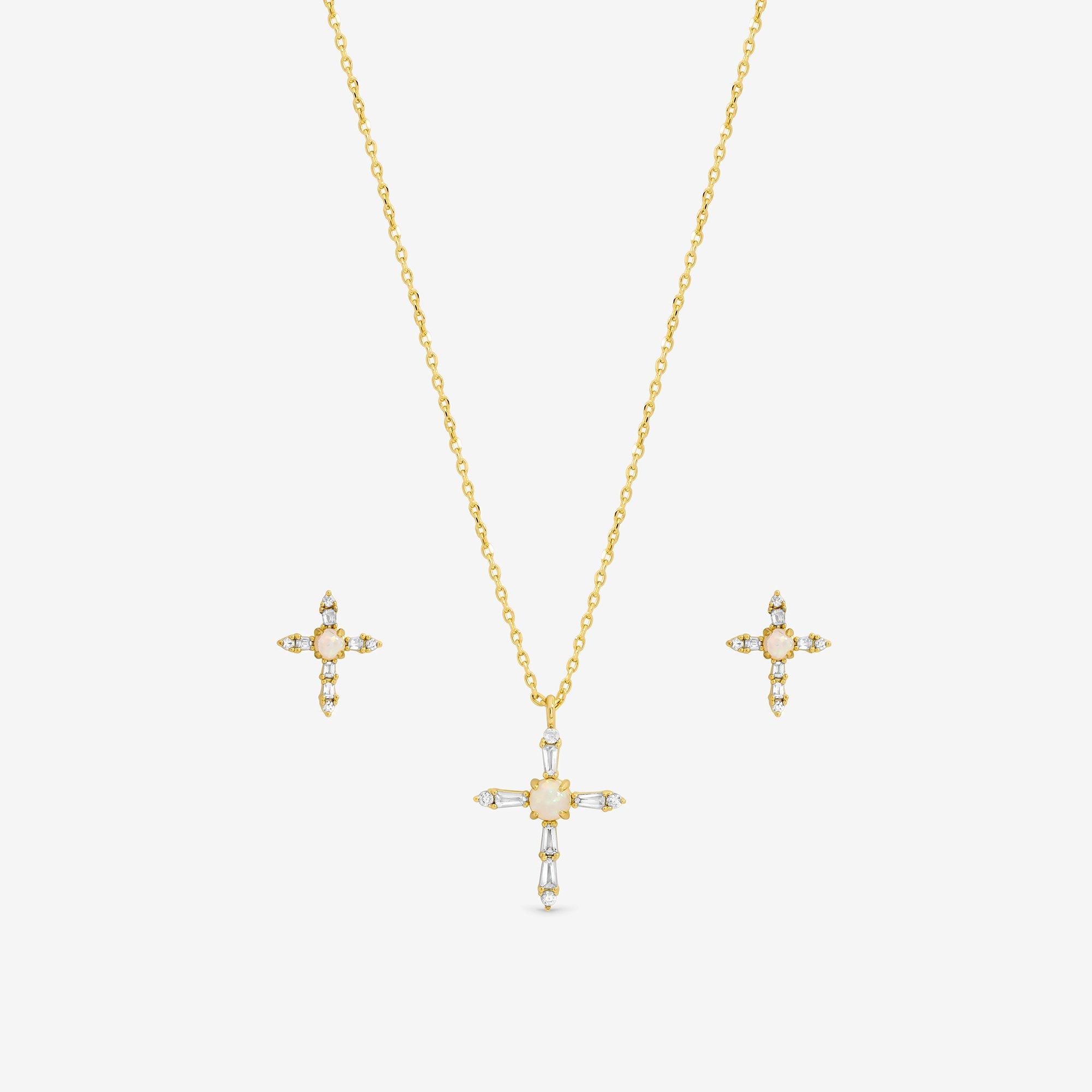 Gold - Inicio - Cubic Zirconia and Opal Cross Set - Gift Box - 2