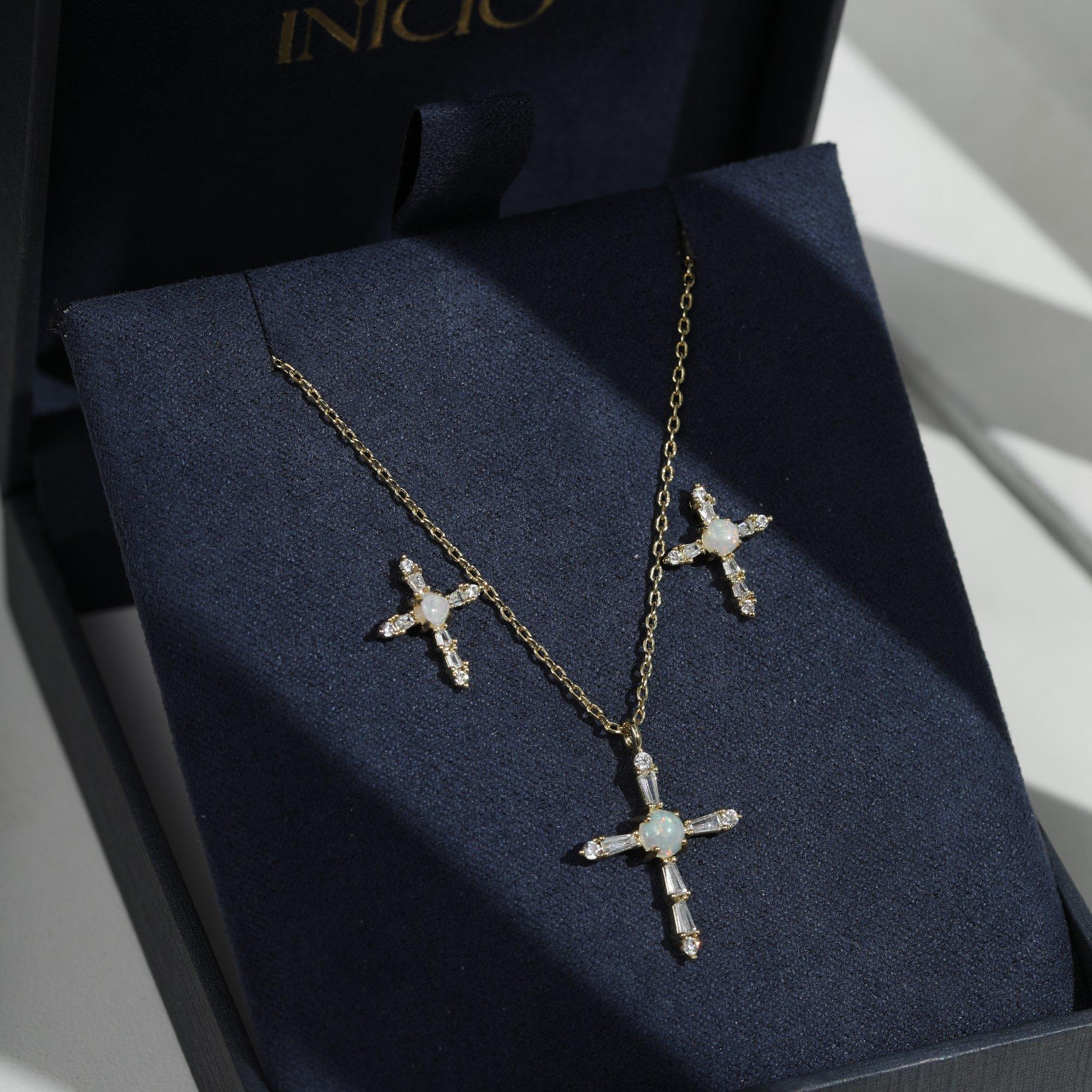 Gold - Inicio - Cubic Zirconia and Opal Cross Set - Gift Box - 4