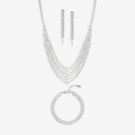 Mood Silver Crystal Multirow Three Piece Set