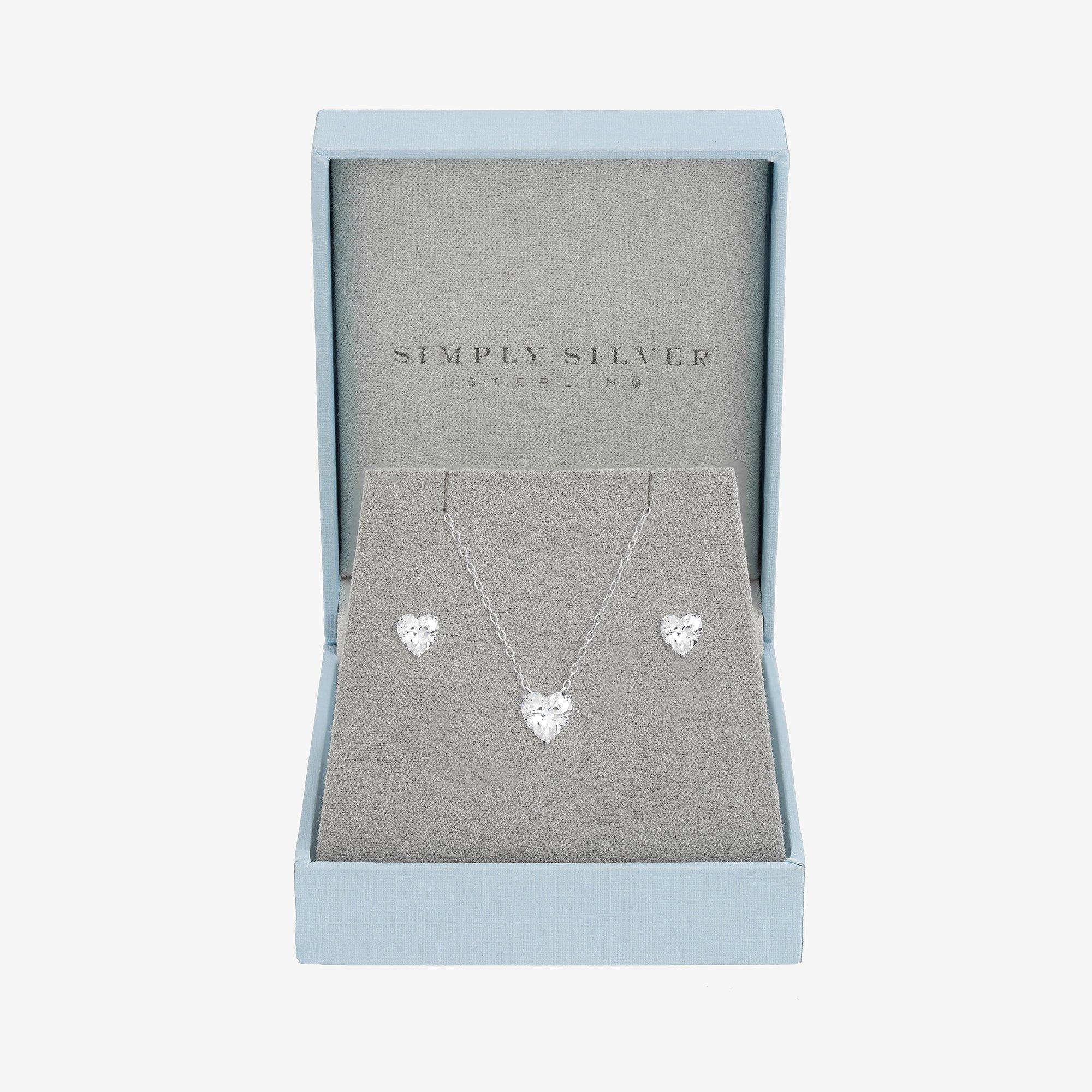 Silver - Simply Silver - Sterling Silver 925 Cubic Zirconia Besel Heart Set - 1