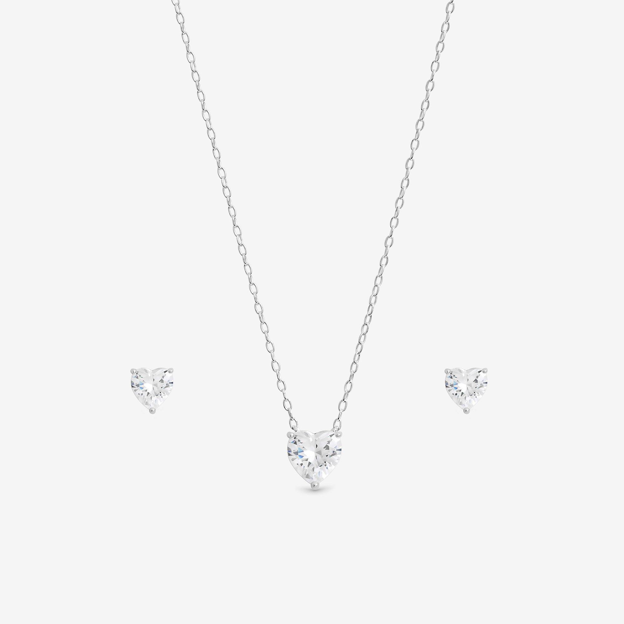 Silver - Simply Silver - Sterling Silver 925 Cubic Zirconia Besel Heart Set - 2