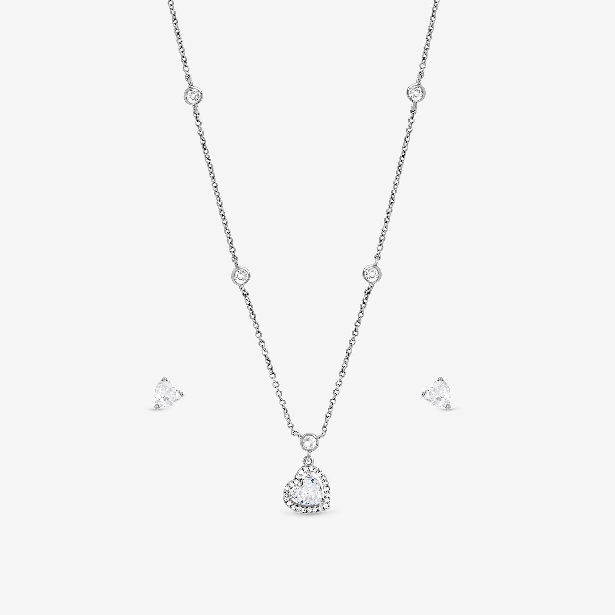 Silver - Jon Richard - Rhodium Plated CZ Heart Drop Set - Gift Box - 2