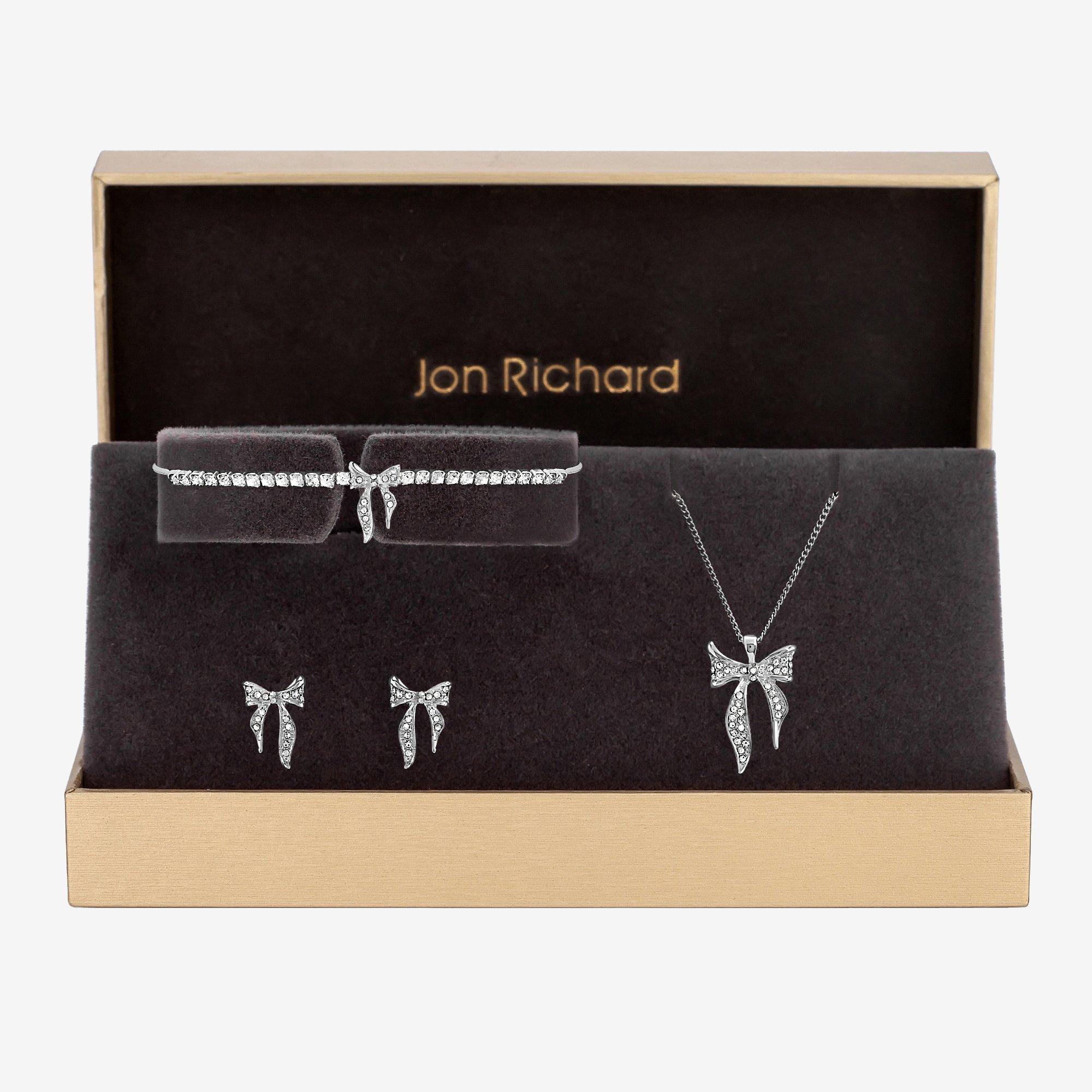 Silver - Jon Richard - Silver Plated and Pave Bow Trio Set - Gift Box - 1