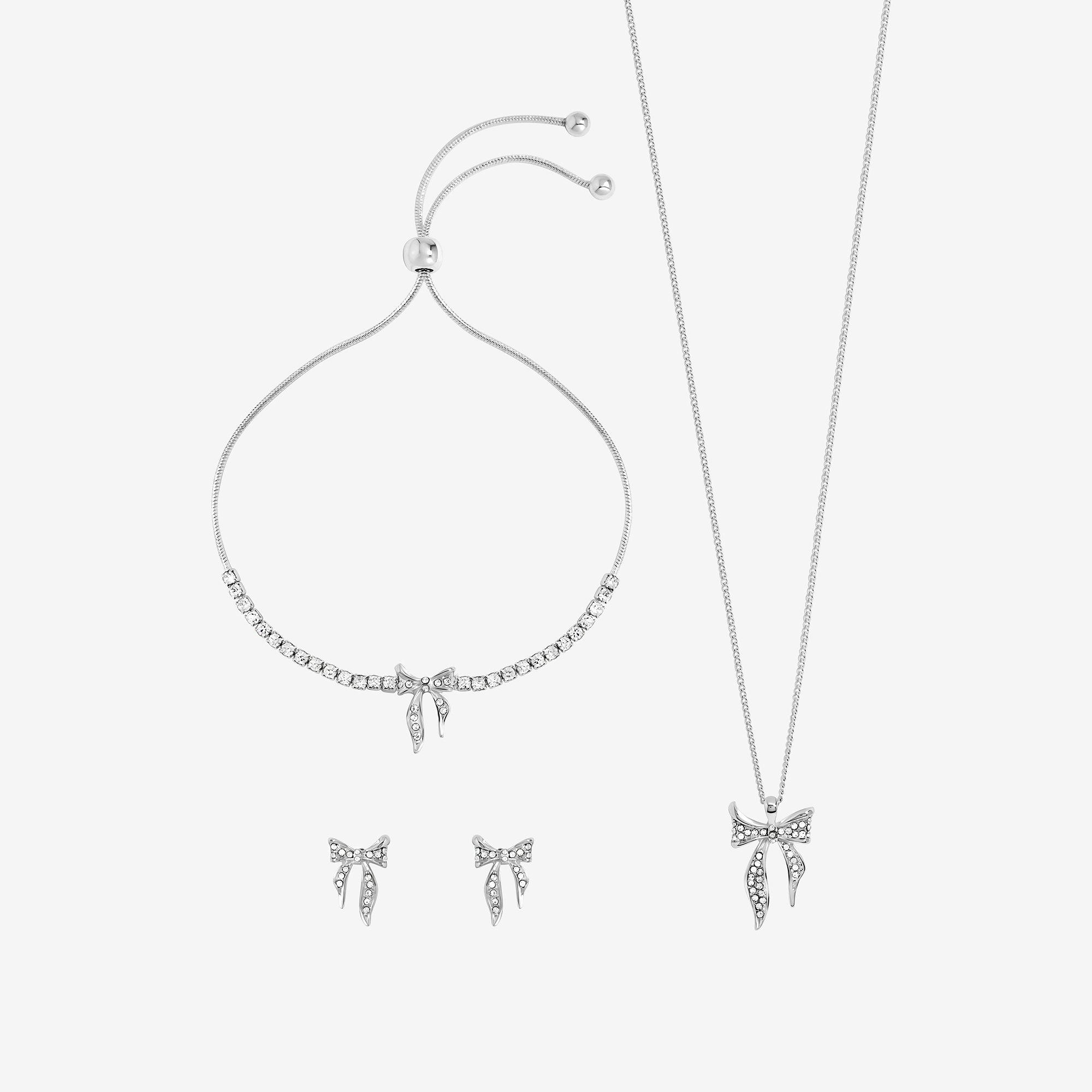 Silver - Jon Richard - Silver Plated and Pave Bow Trio Set - Gift Box - 2