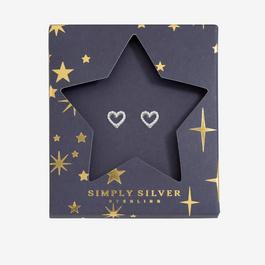Simply Silver Sterling Silver 925 CZ Heart Studs - Gift Sleeve