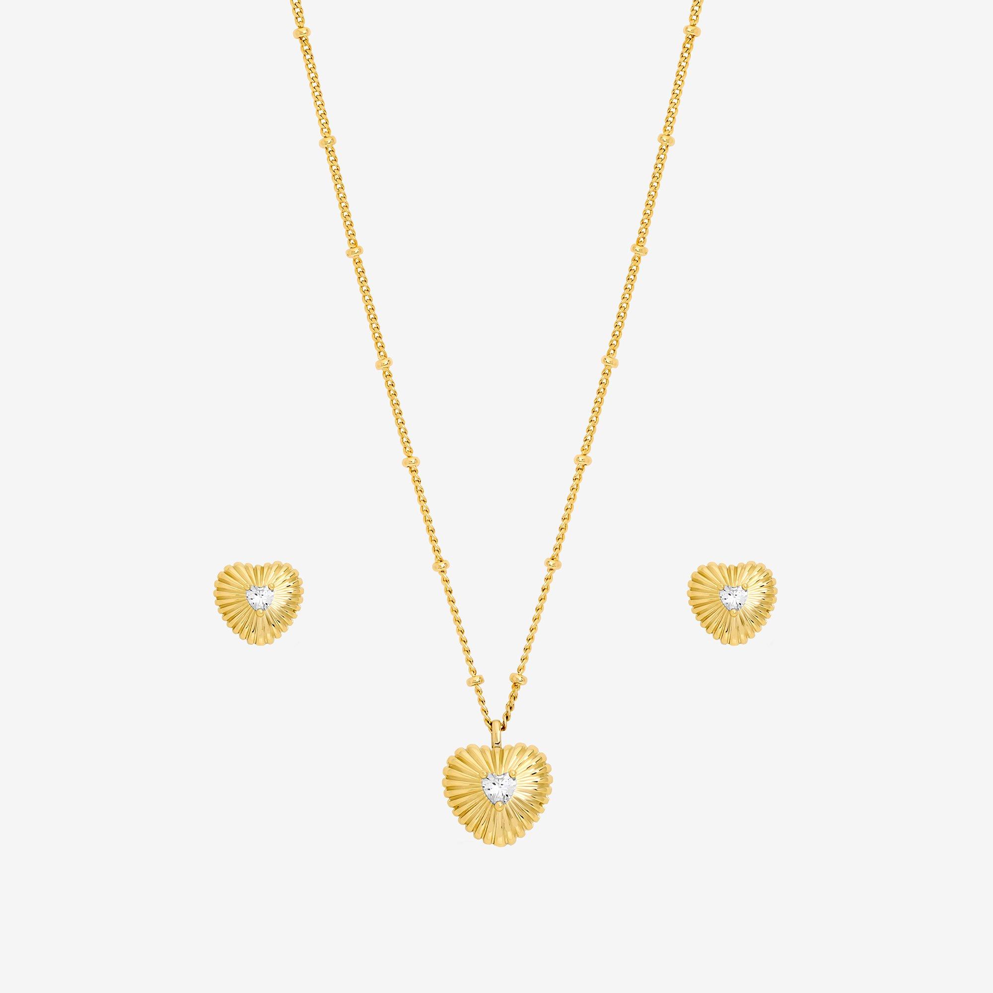 Gold - Inicio - Gold Plated and CZ Ridged Heart Set - Gift Box - 2