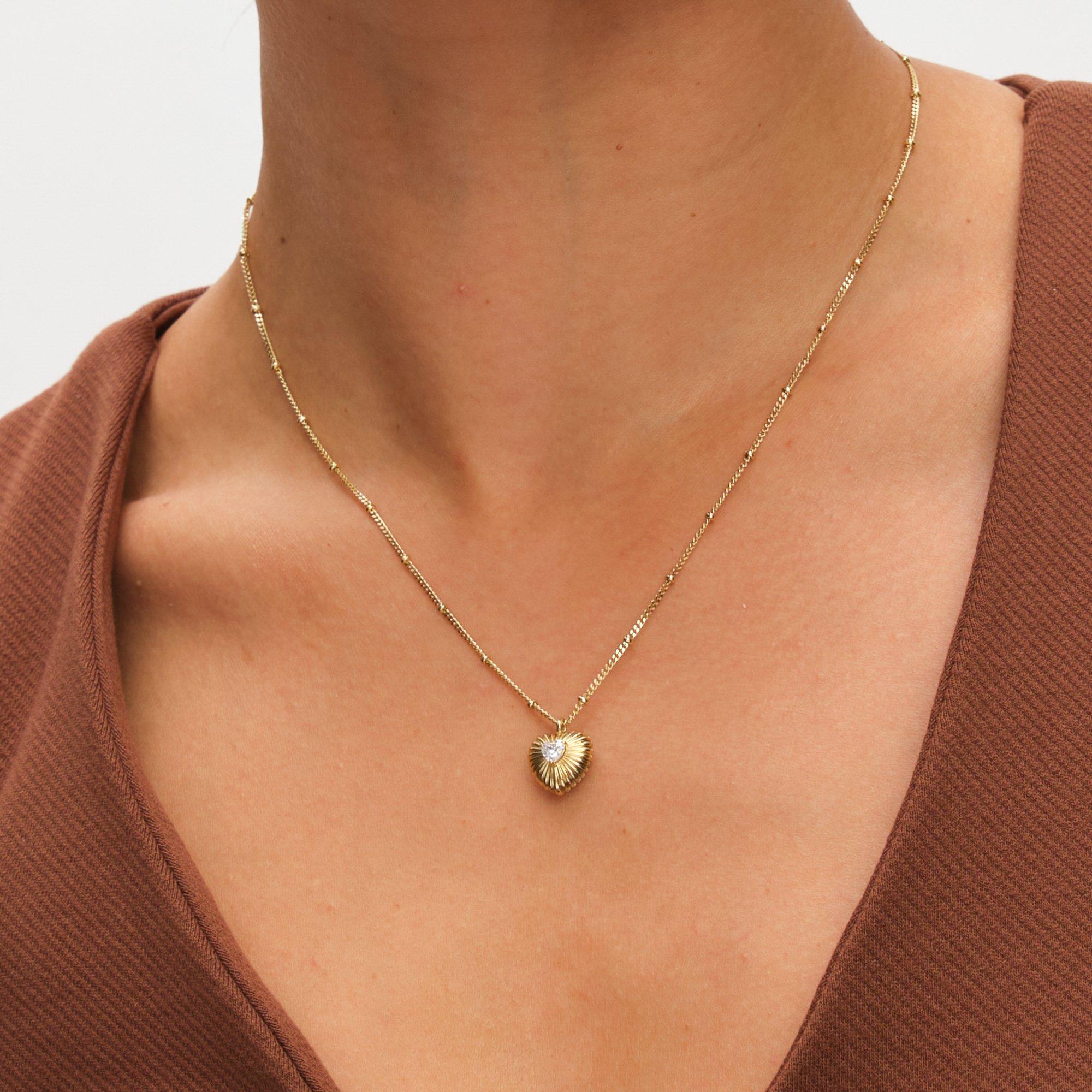 Gold - Inicio - Gold Plated and CZ Ridged Heart Set - Gift Box - 3