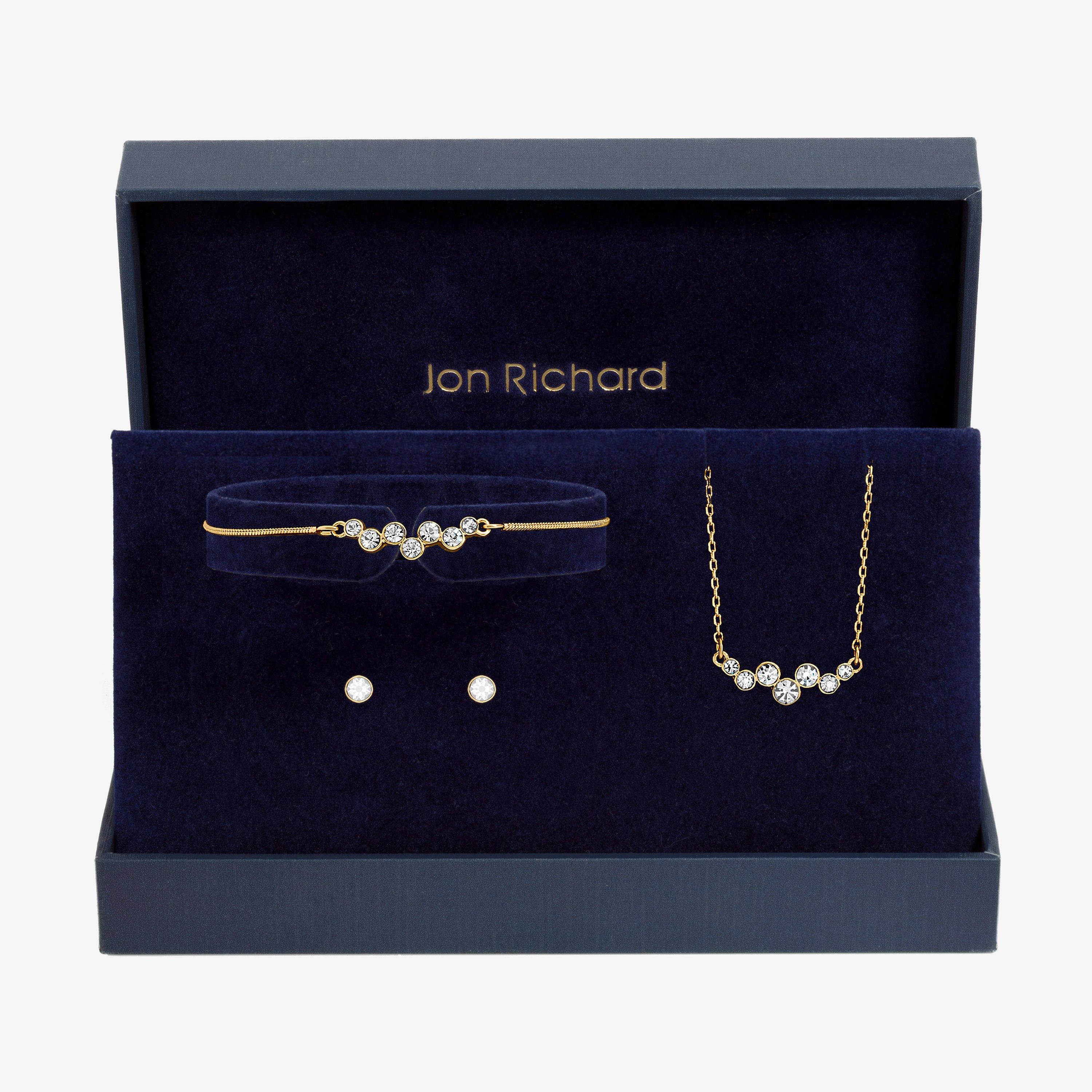 Jon Richard Gold Plated Bubble Crystal Trio Set - Gift Box