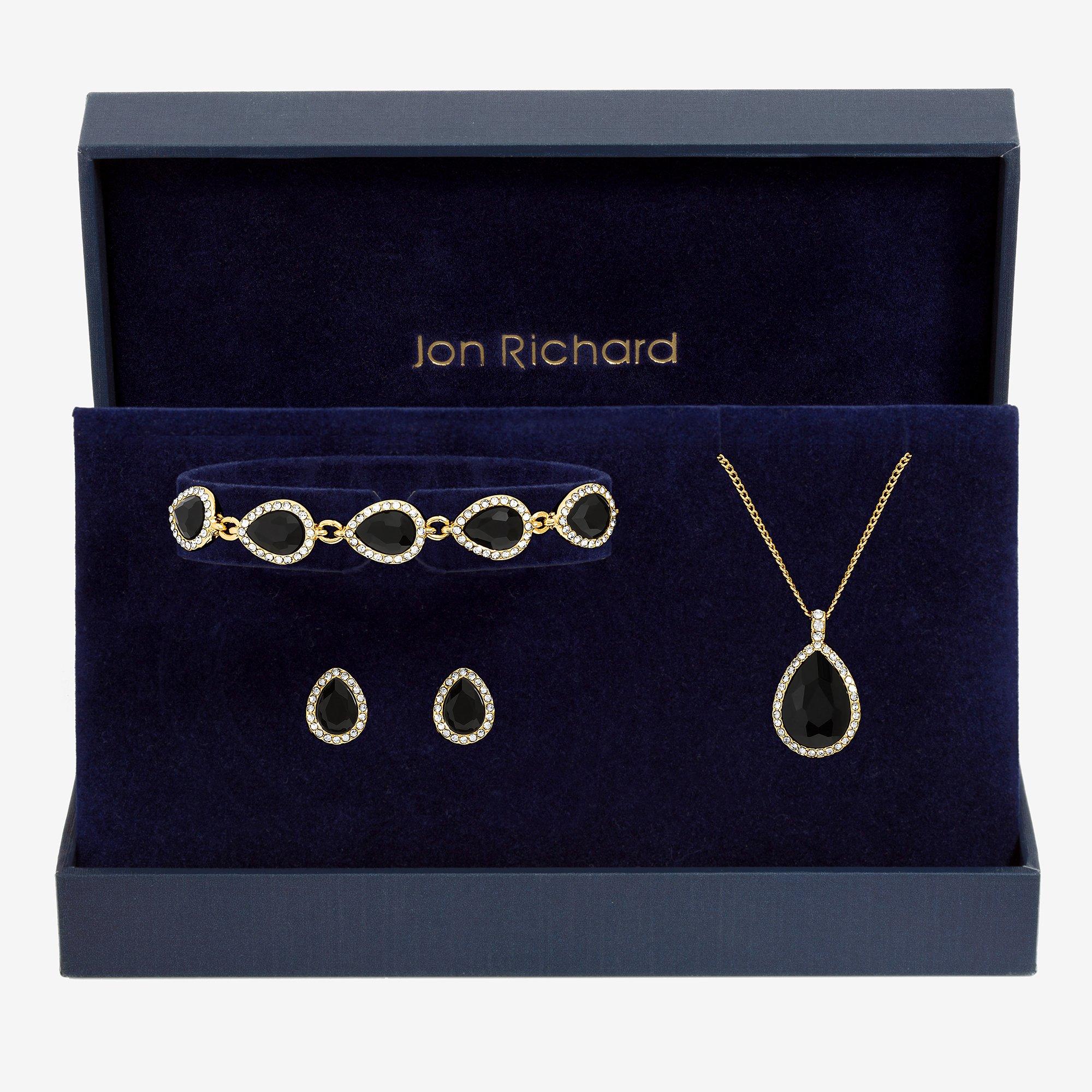 Gold - Jon Richard - Gold Plated and Jet Pear Drop Trio Set - Gift Box - 1