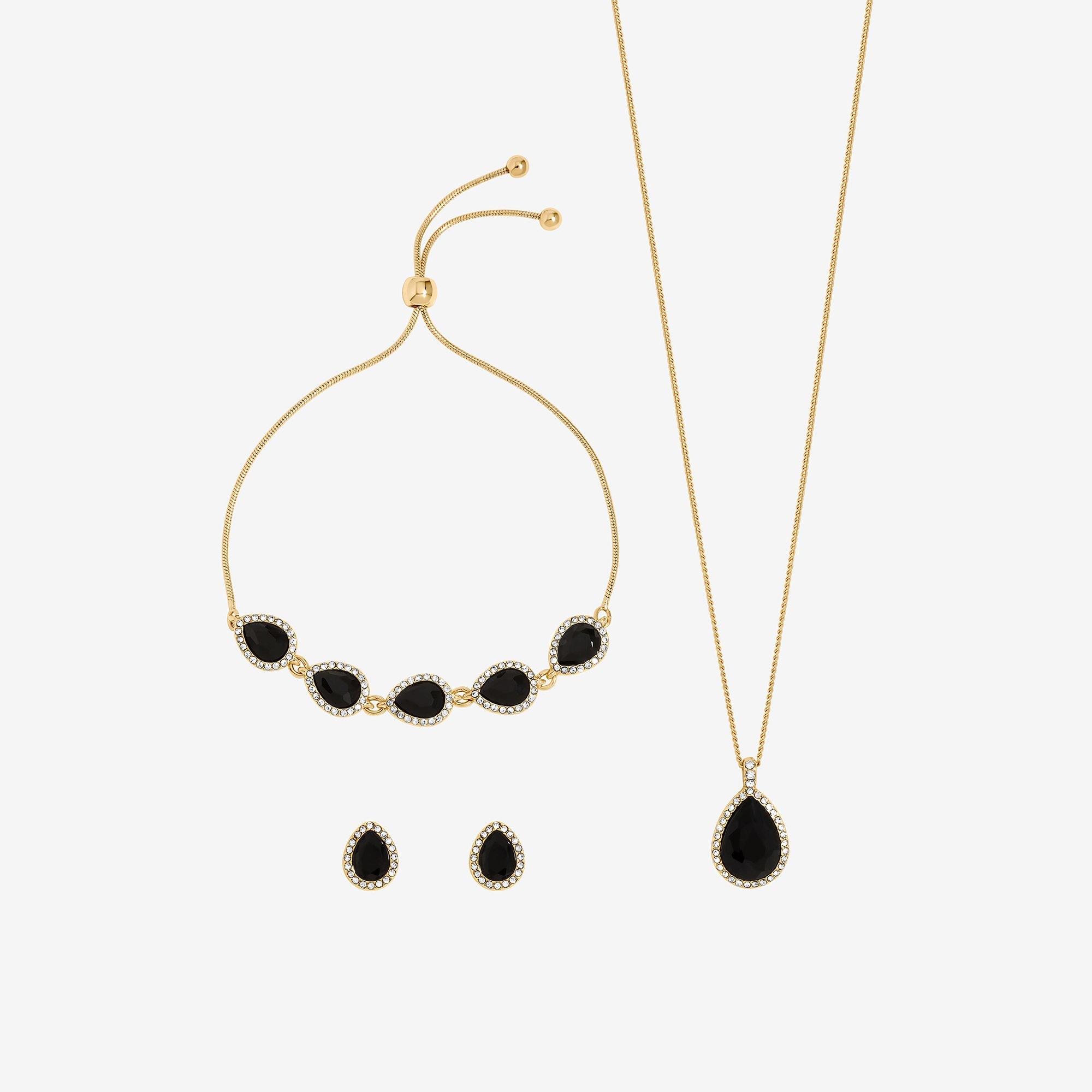 Gold - Jon Richard - Gold Plated and Jet Pear Drop Trio Set - Gift Box - 2