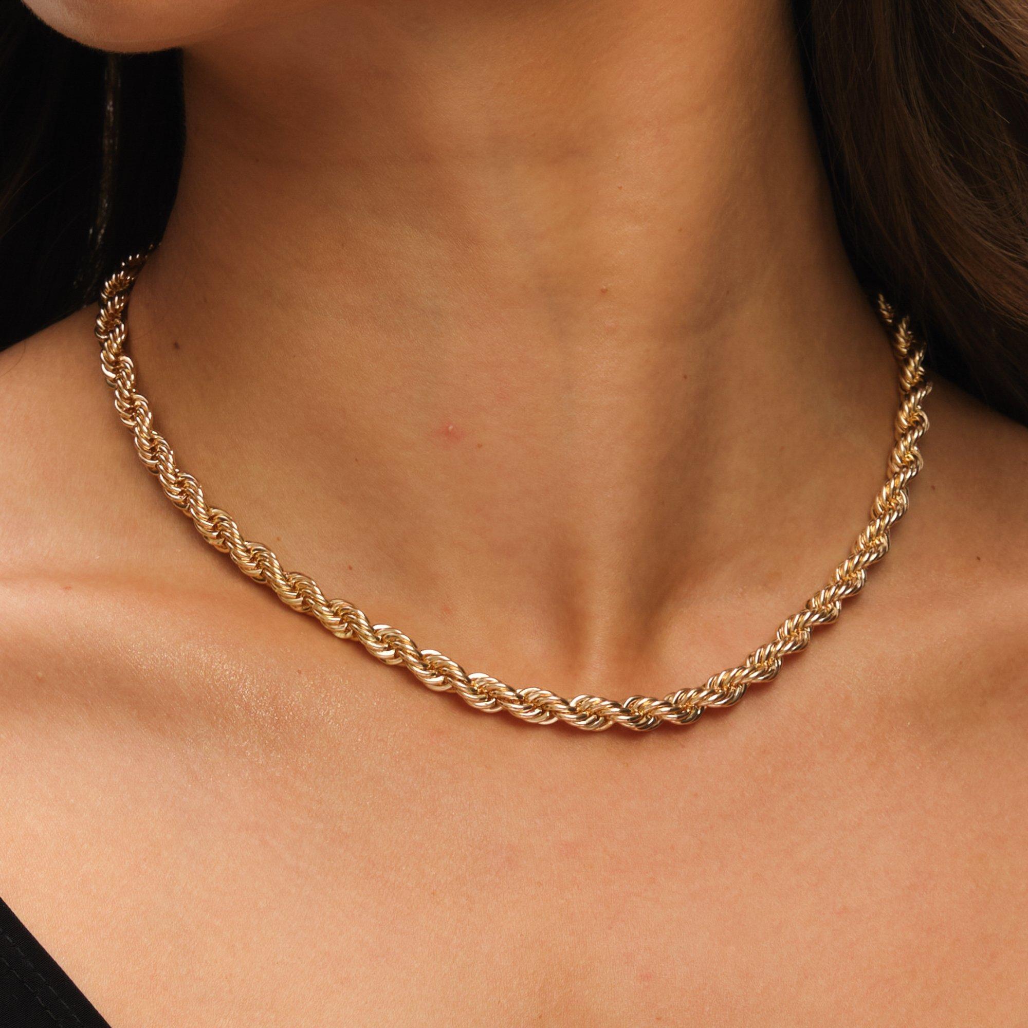 Gold - Mood - Gold Twisted Rope Necklace & Bracelet Set - 2