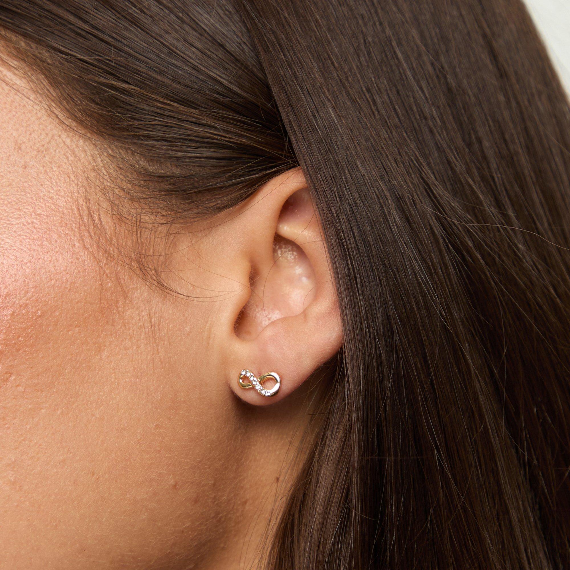 Gold - Jon Richard - 18K Gold Plated Pave Infinity Earrings - 3