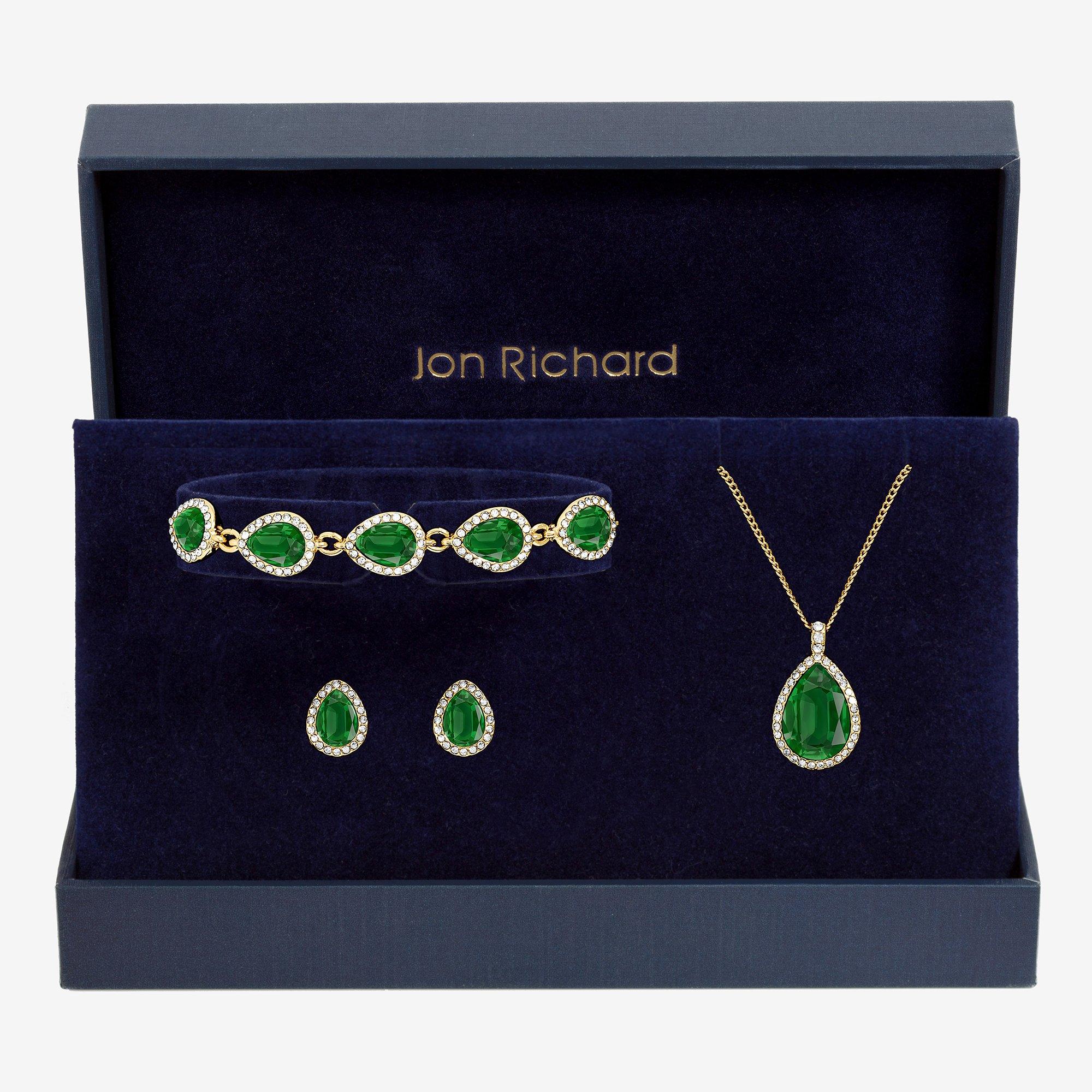 Jon Richard Emerald Pear Drop Trio Set - Gift Box